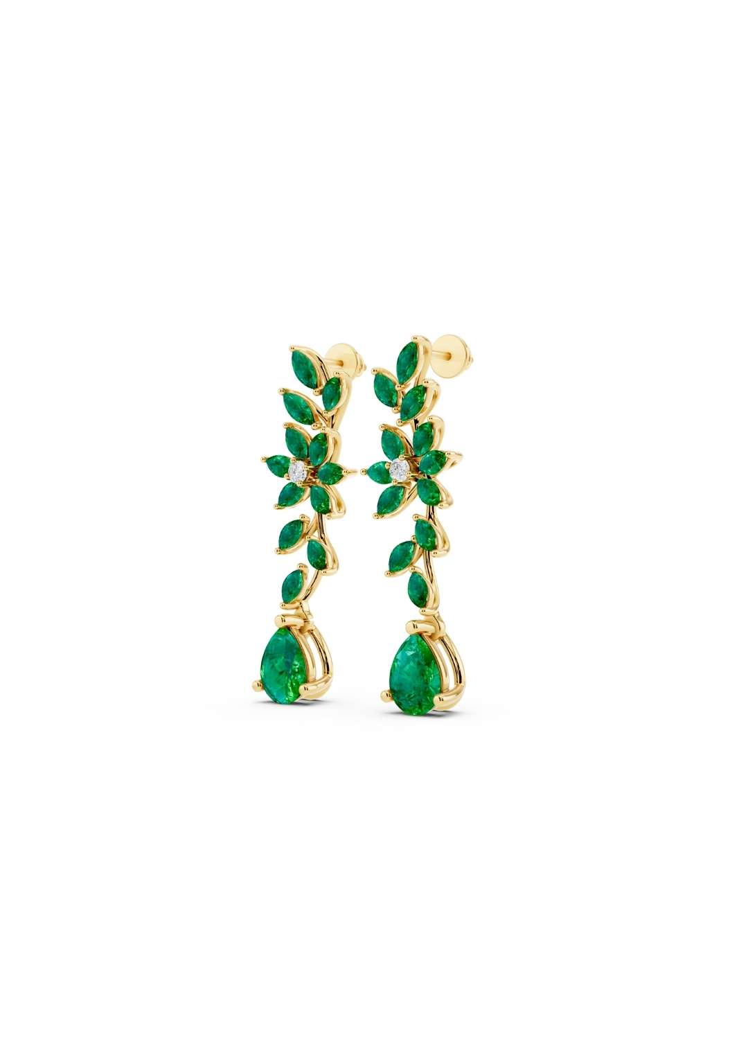 Emerald & Diamond Floral Drop Earrings  Image 2