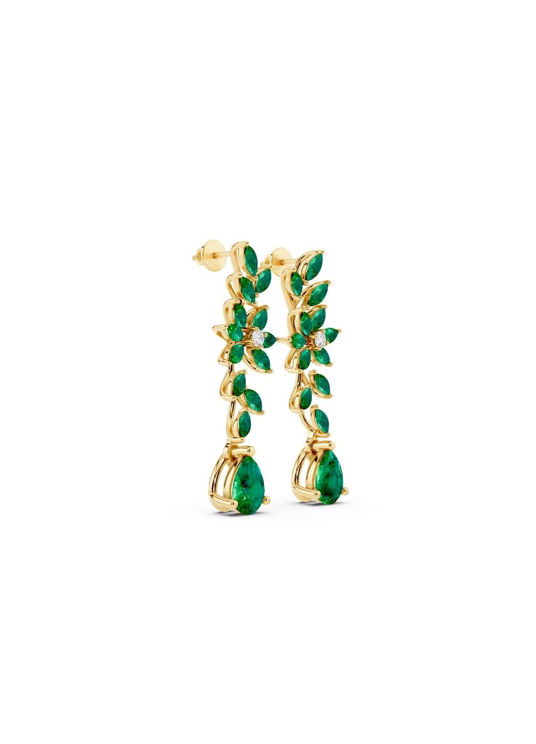 Emerald & Diamond Floral Drop Earrings  Image 4