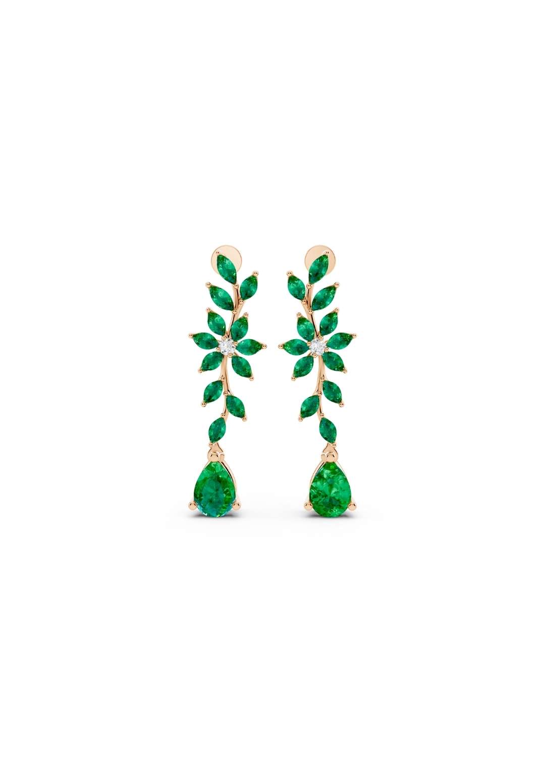 Emerald & Diamond Floral Drop Earrings  Image 7
