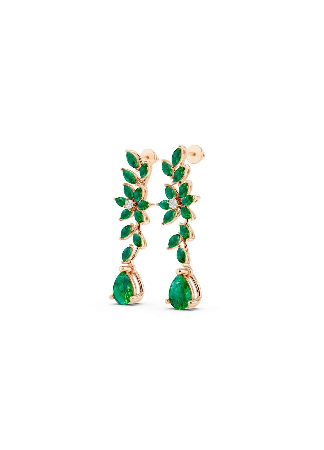 Emerald & Diamond Floral Drop Earrings  Image 3