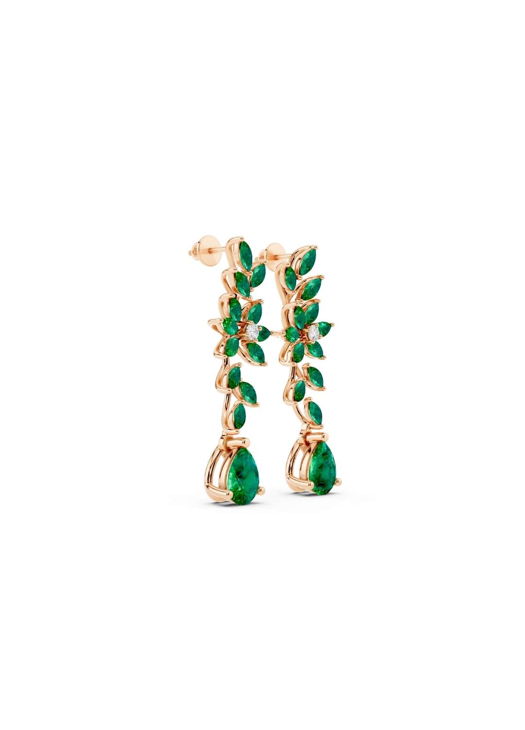Emerald & Diamond Floral Drop Earrings  Image 8