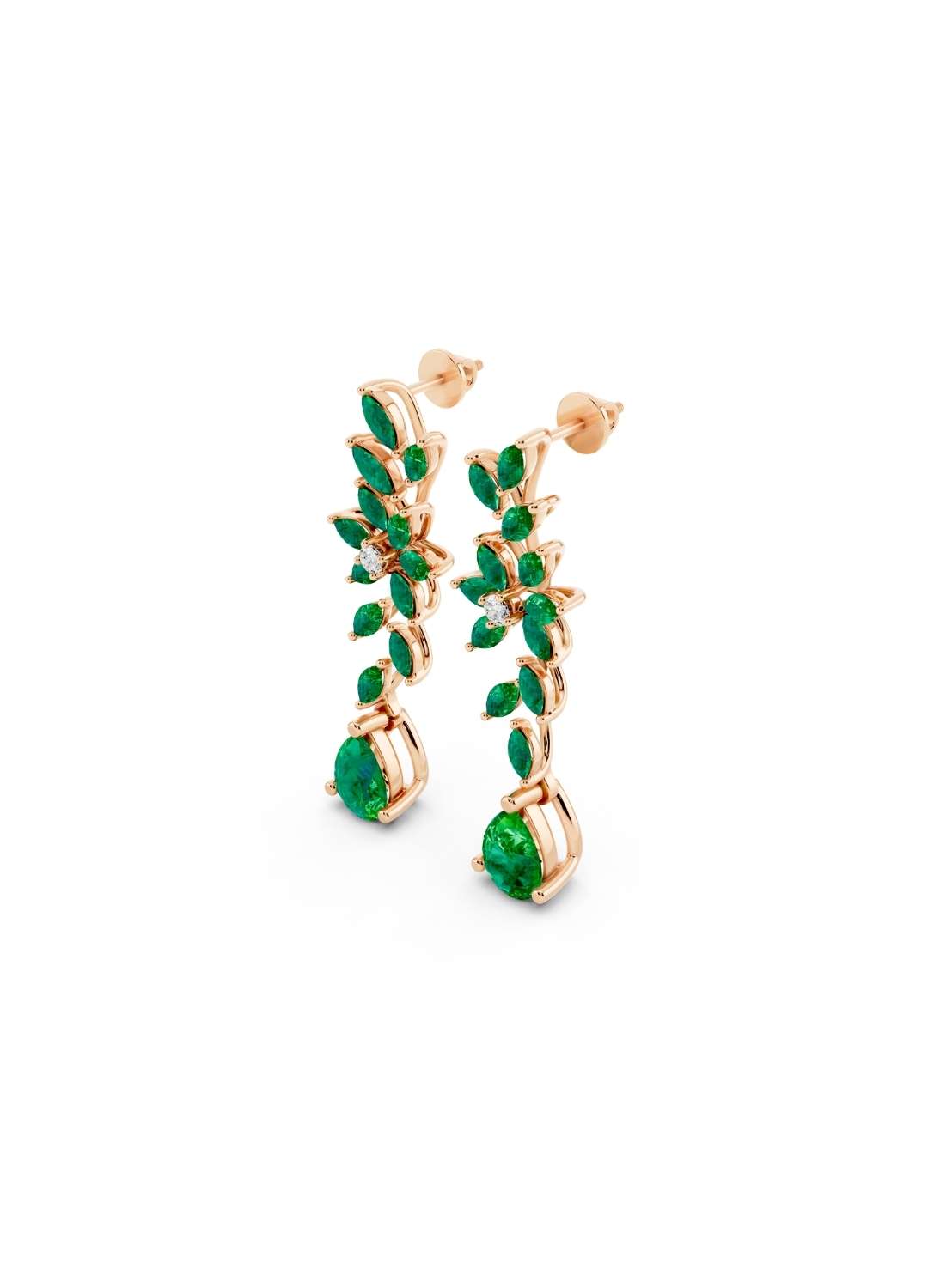 Emerald & Diamond Floral Drop Earrings  Image 9