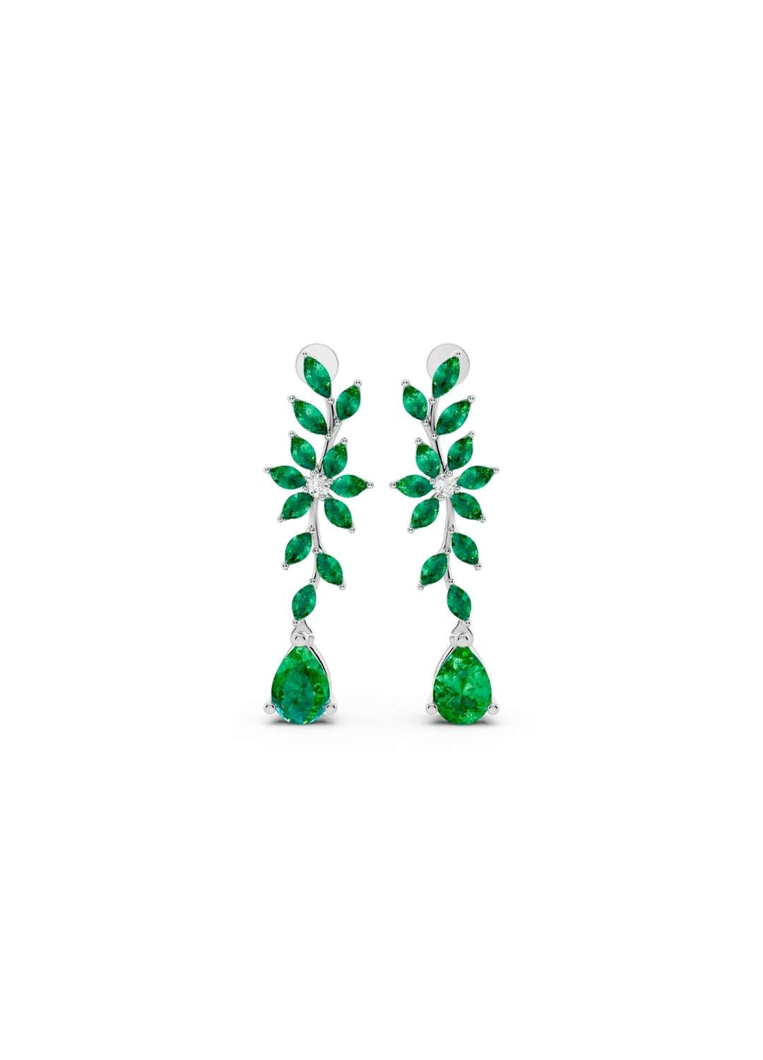 Emerald & Diamond Floral Drop Earrings  Image 11