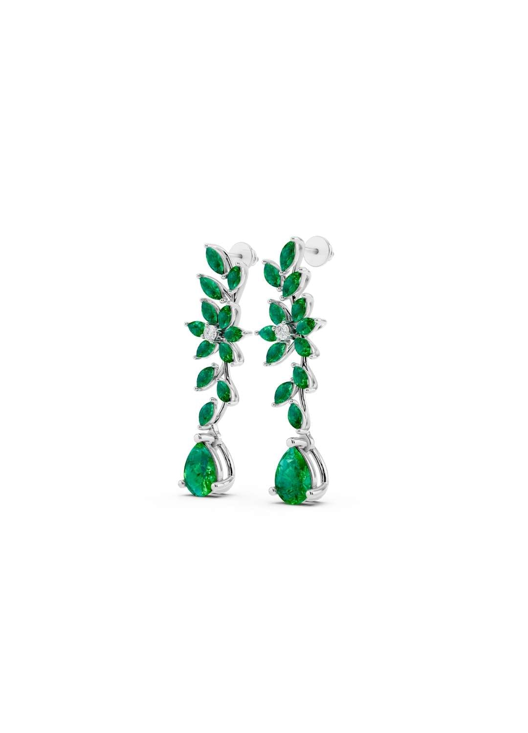 Emerald & Diamond Floral Drop Earrings  Image 12