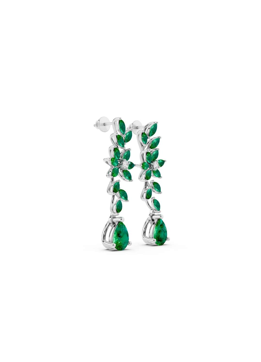 Emerald & Diamond Floral Drop Earrings  Image 13