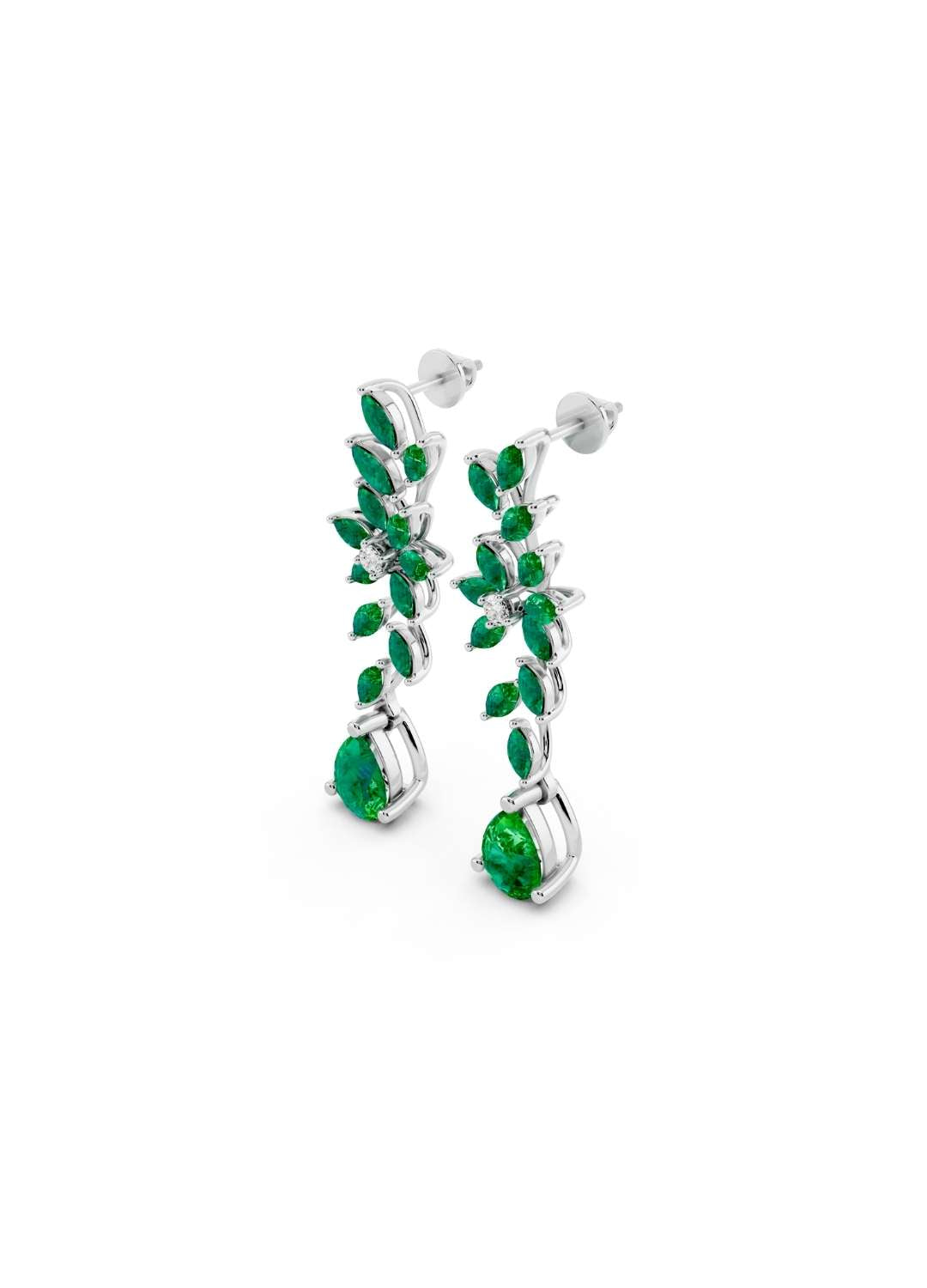 Emerald & Diamond Floral Drop Earrings  Image 14