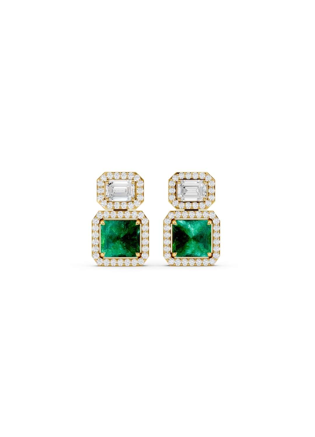 Emerald and Diamond Halo Drop Earrings Image 1