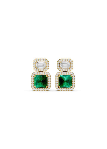 Emerald and Diamond Halo Drop Earrings Image 1