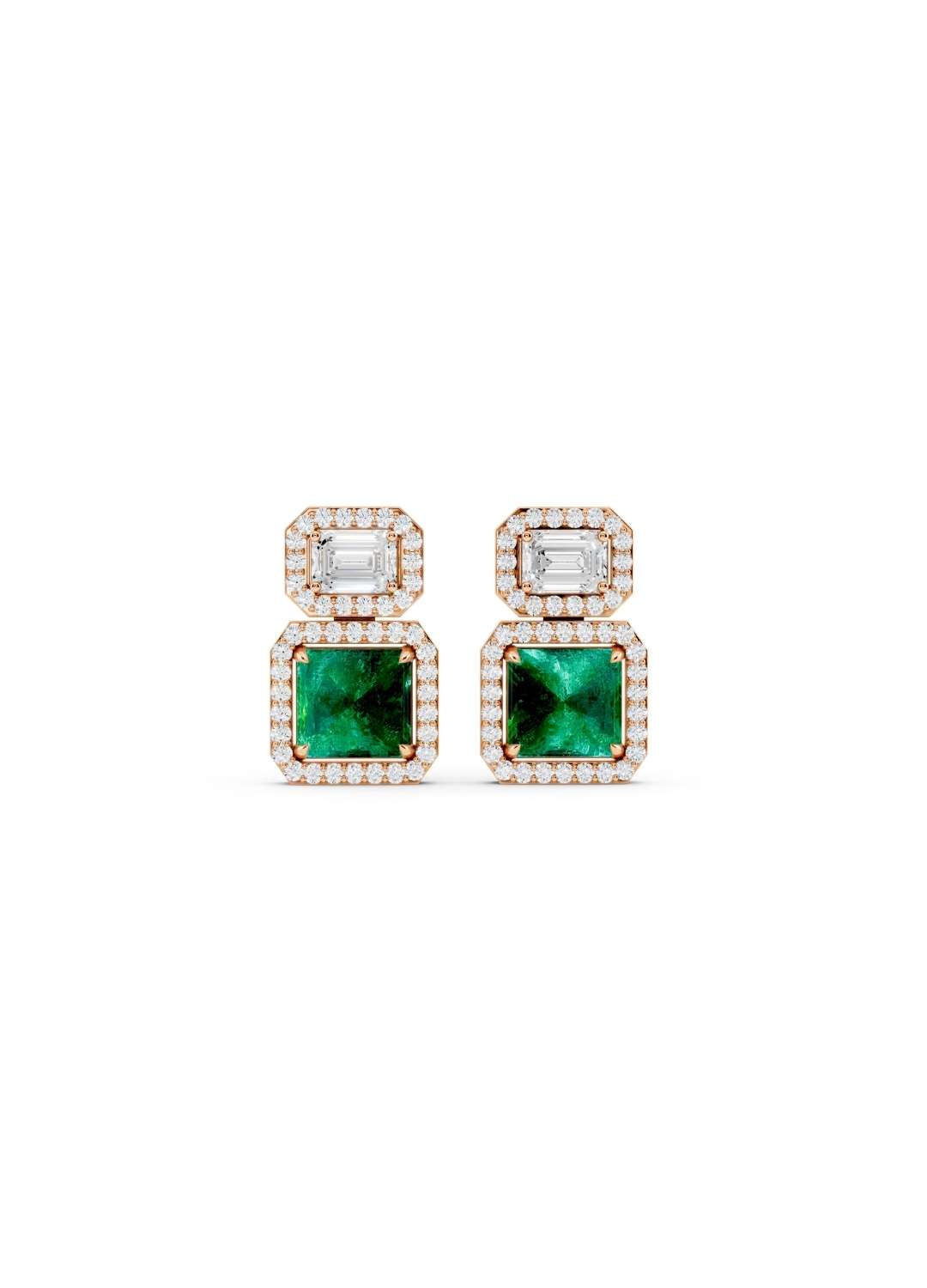 Emerald and Diamond Halo Drop Earrings Image 3