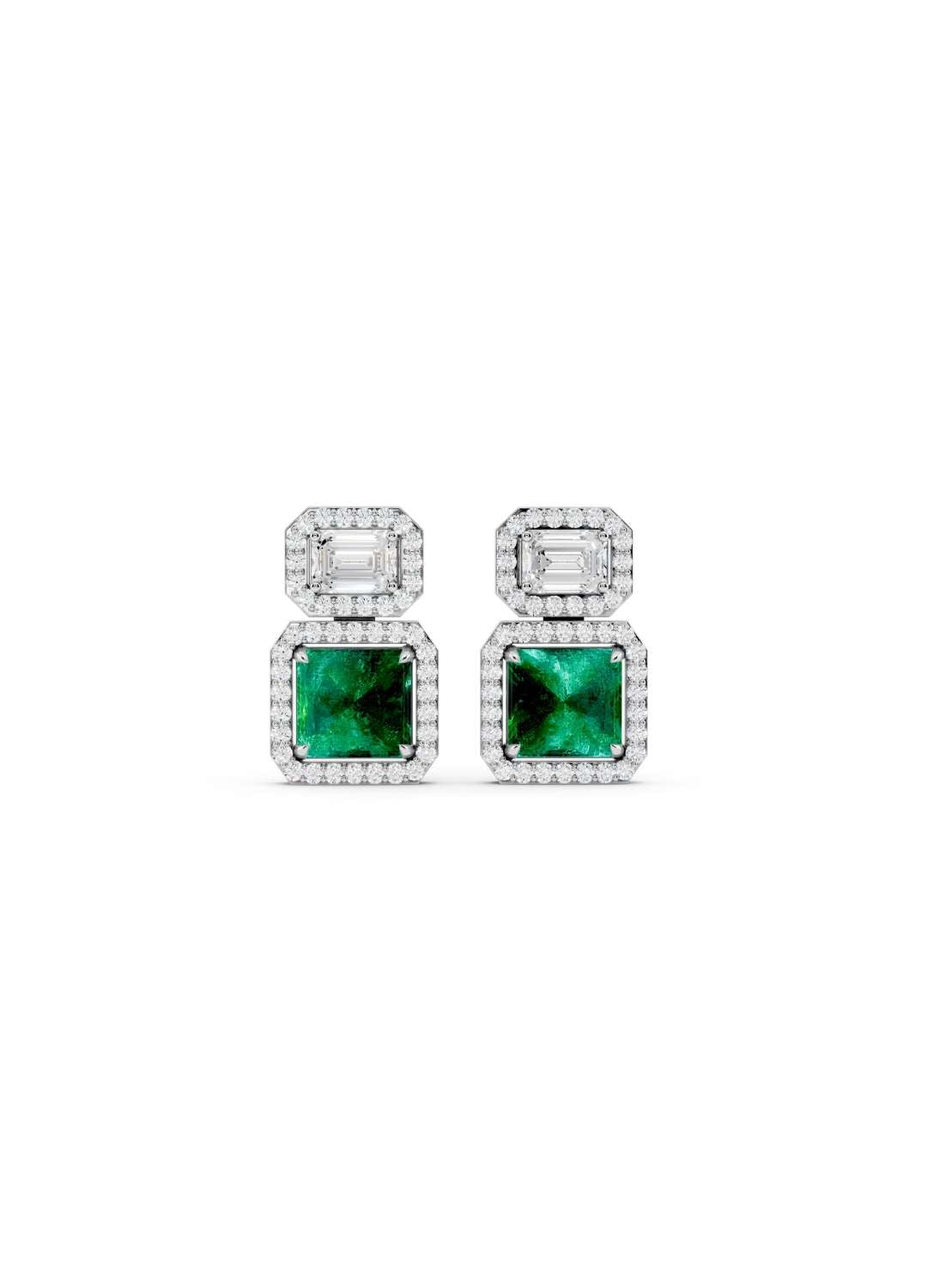 Emerald and Diamond Halo Drop Earrings Image 5