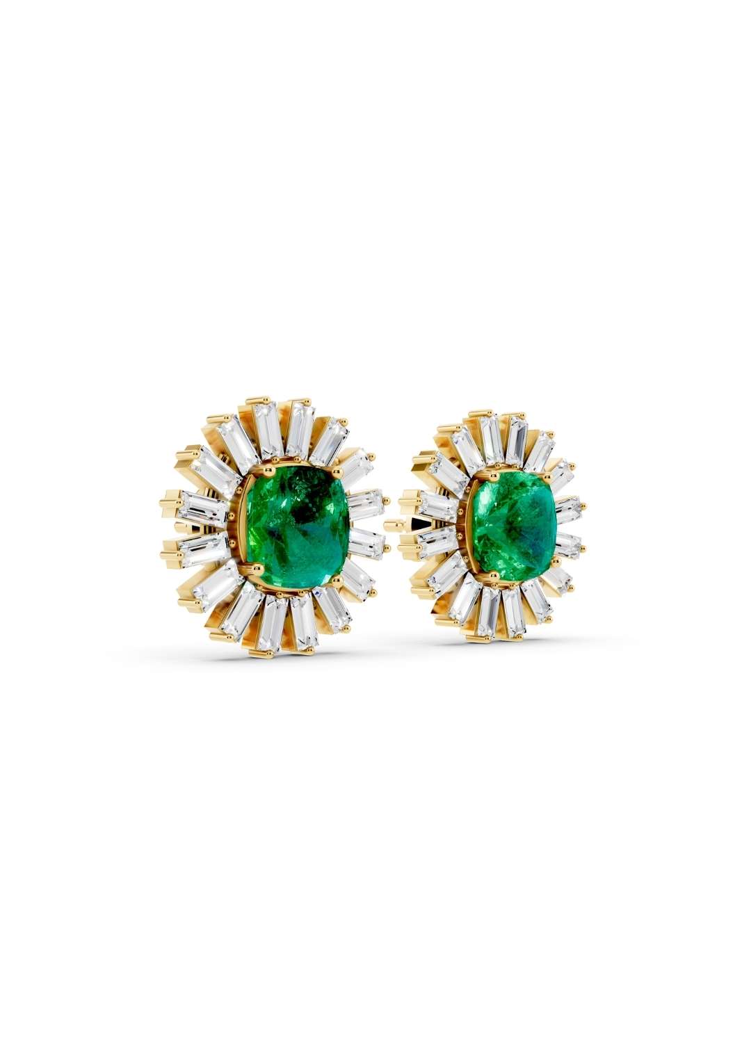 Emerald & Diamond Sunburst Studs Image 1