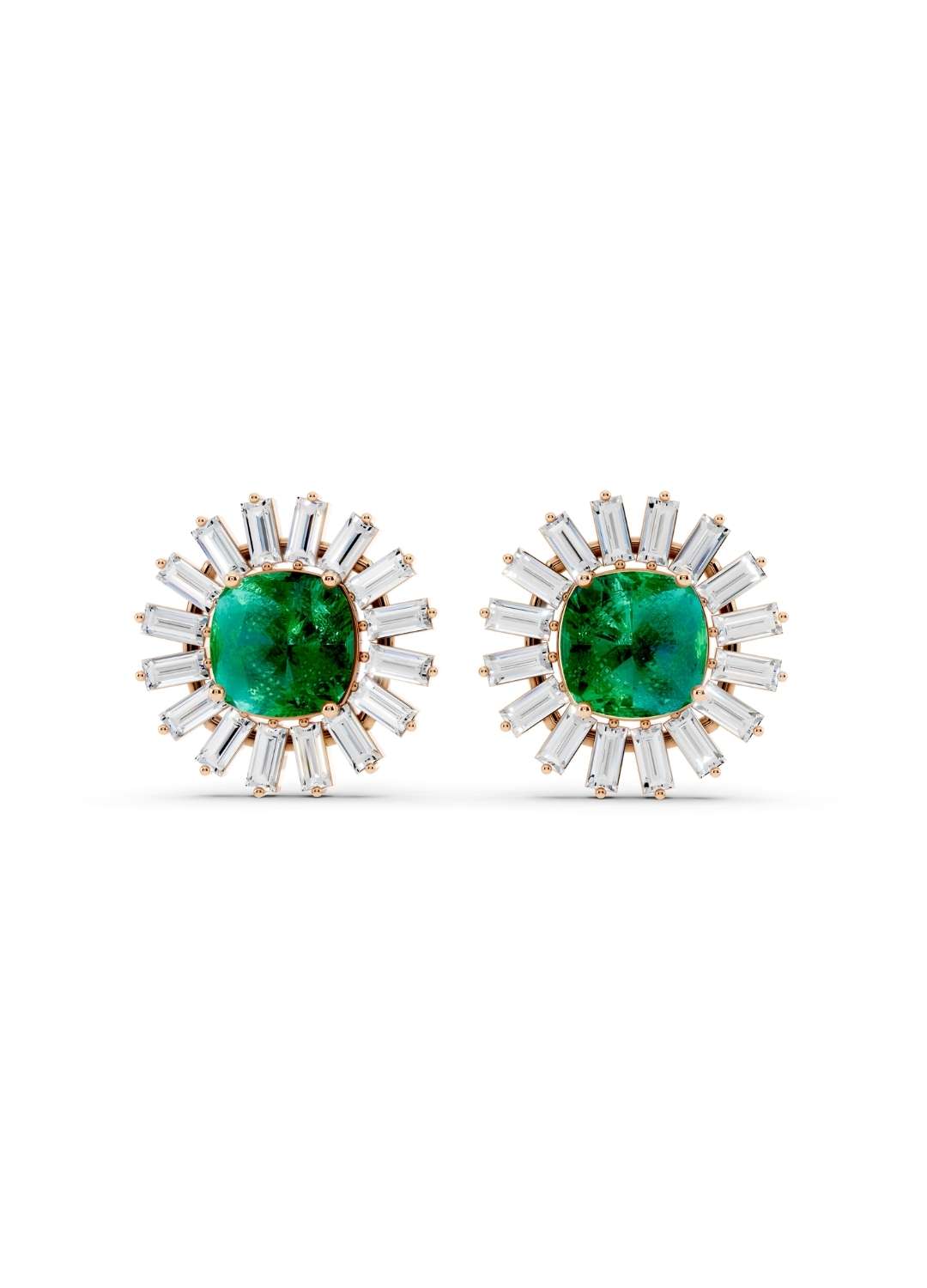 Emerald & Diamond Sunburst Studs Image 1