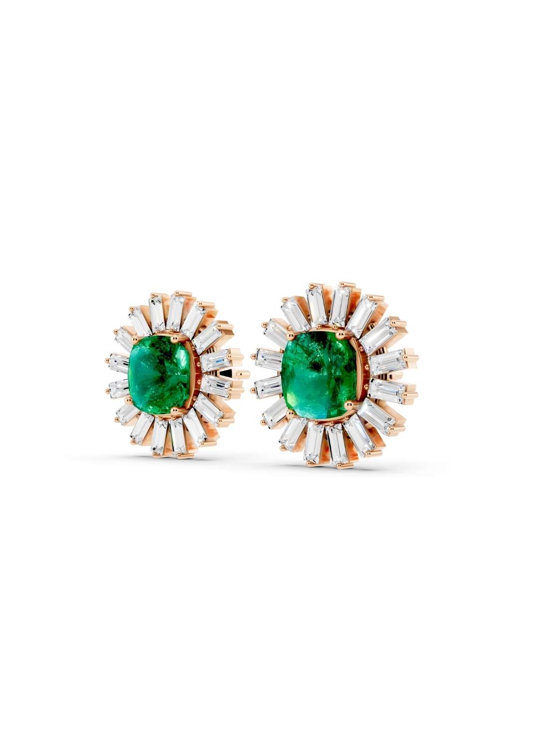 Emerald & Diamond Sunburst Studs Image 6