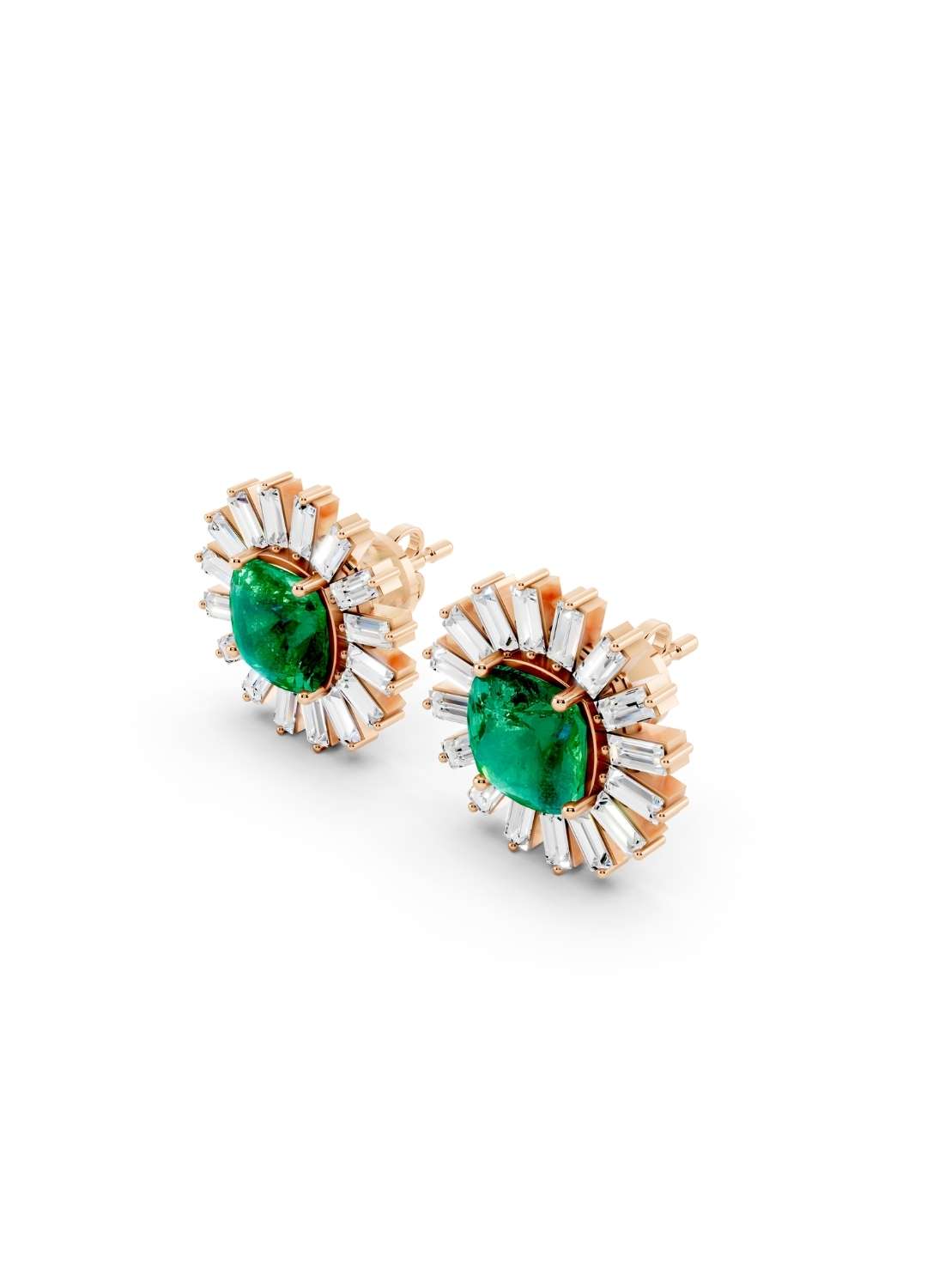 Emerald & Diamond Sunburst Studs Image 7