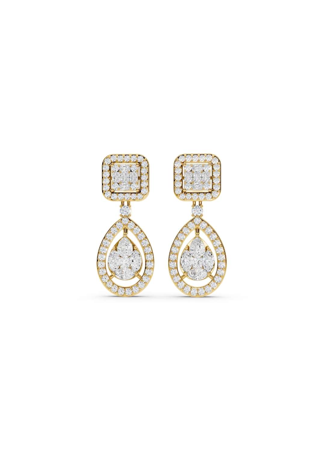 Emerald and Pear Diamond Drop Earrings Image 1
