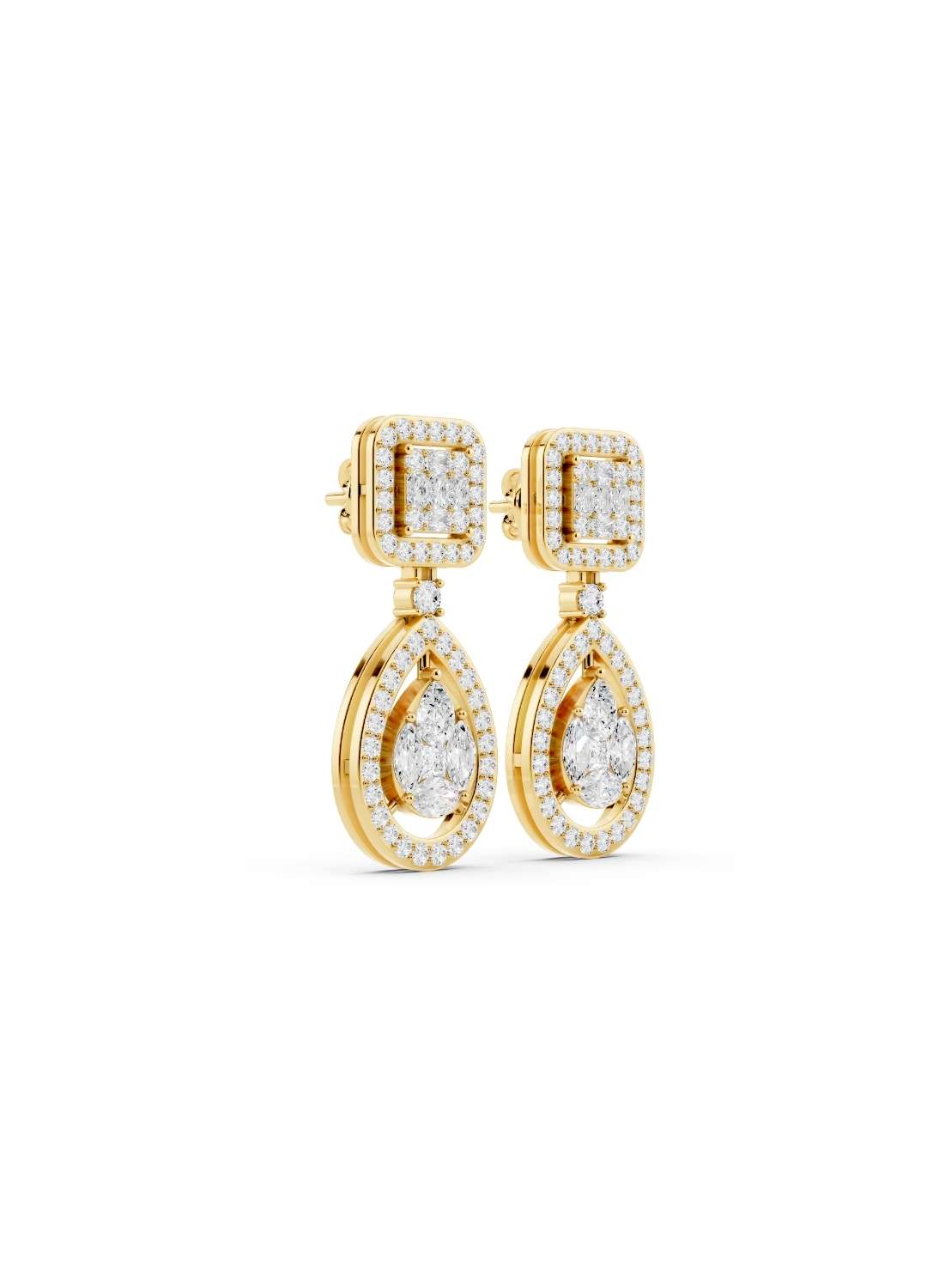 Emerald and Pear Diamond Drop Earrings Image 3