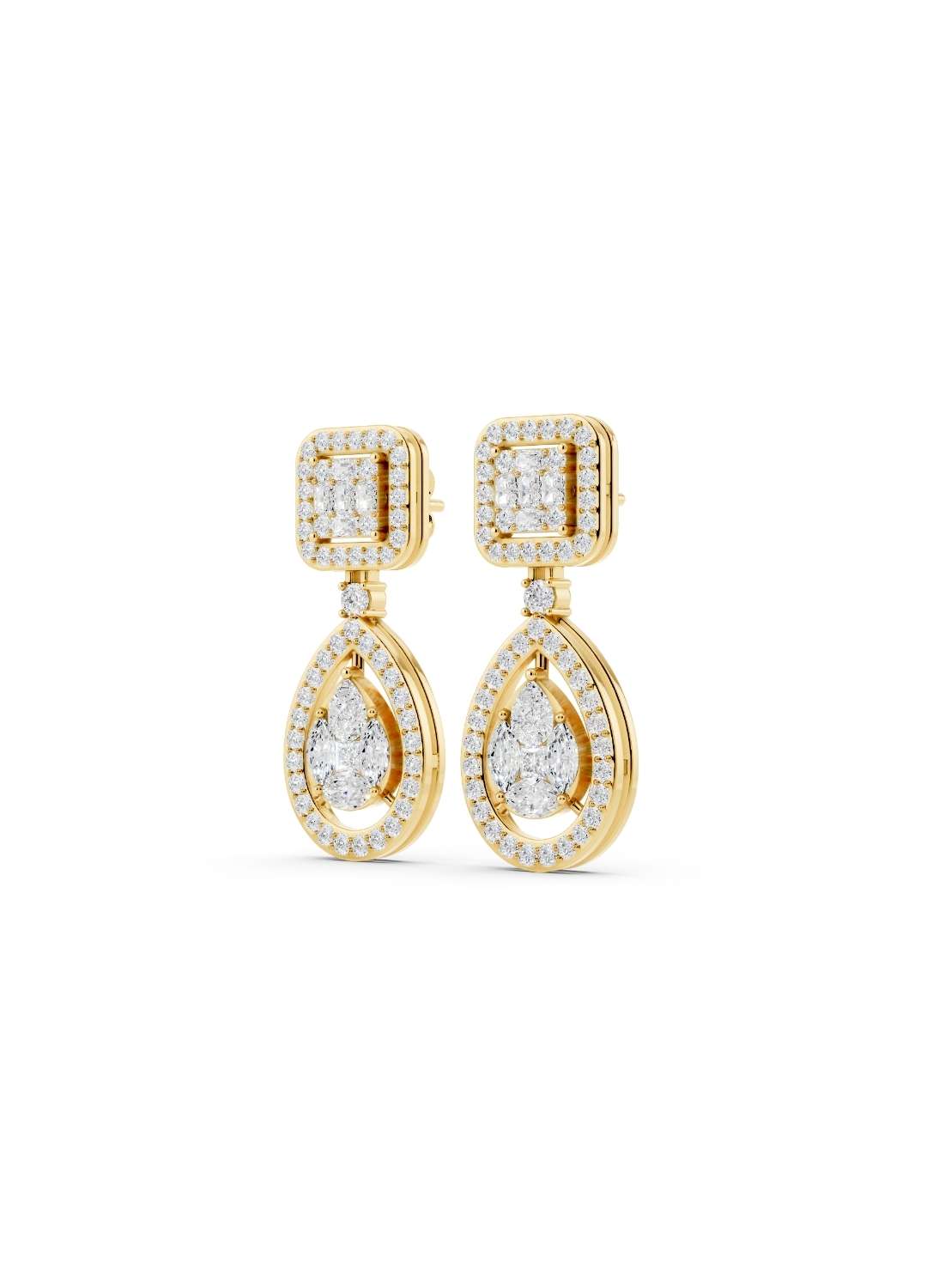 Emerald and Pear Diamond Drop Earrings Image 2