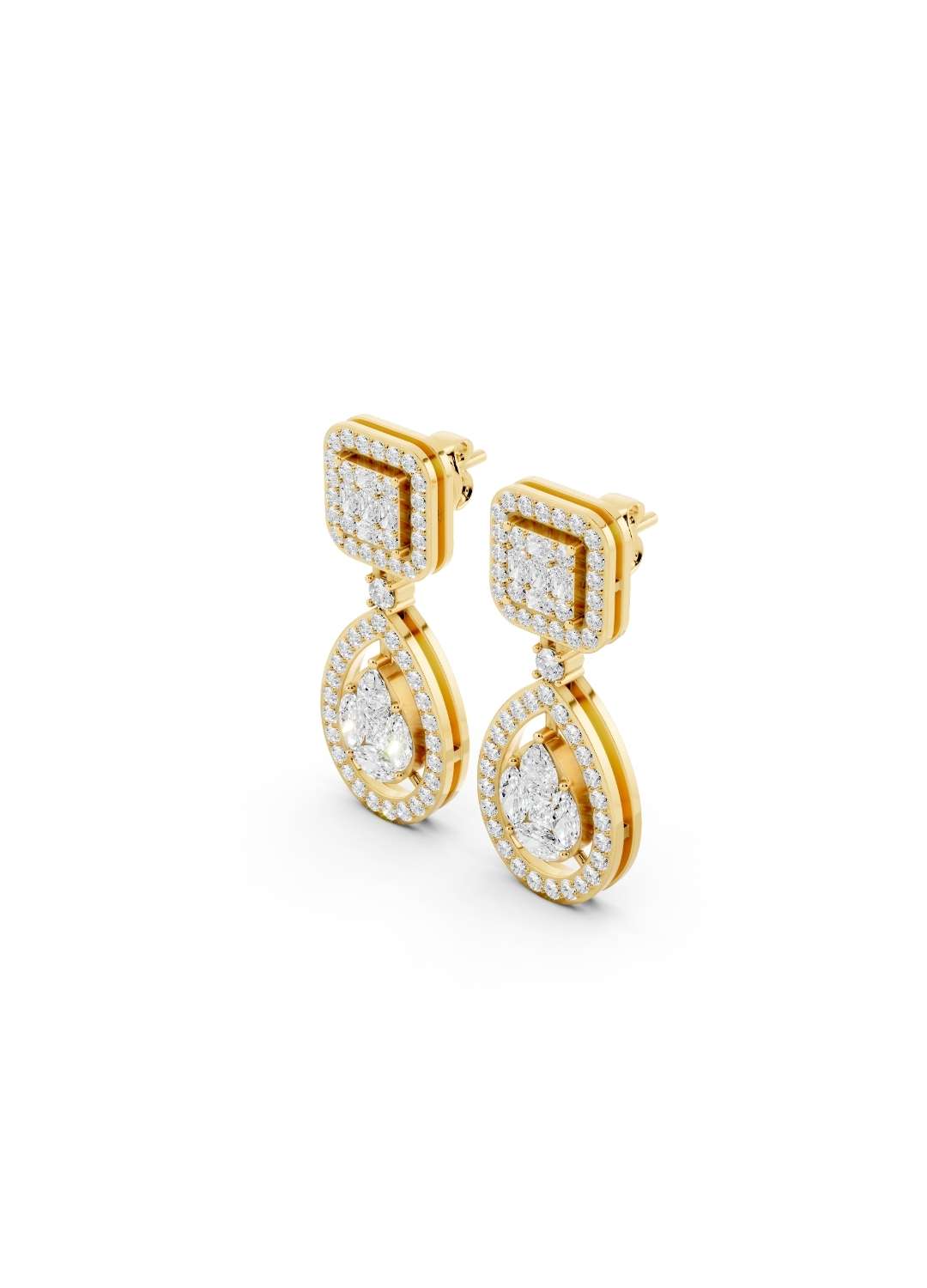 Emerald and Pear Diamond Drop Earrings Image 4