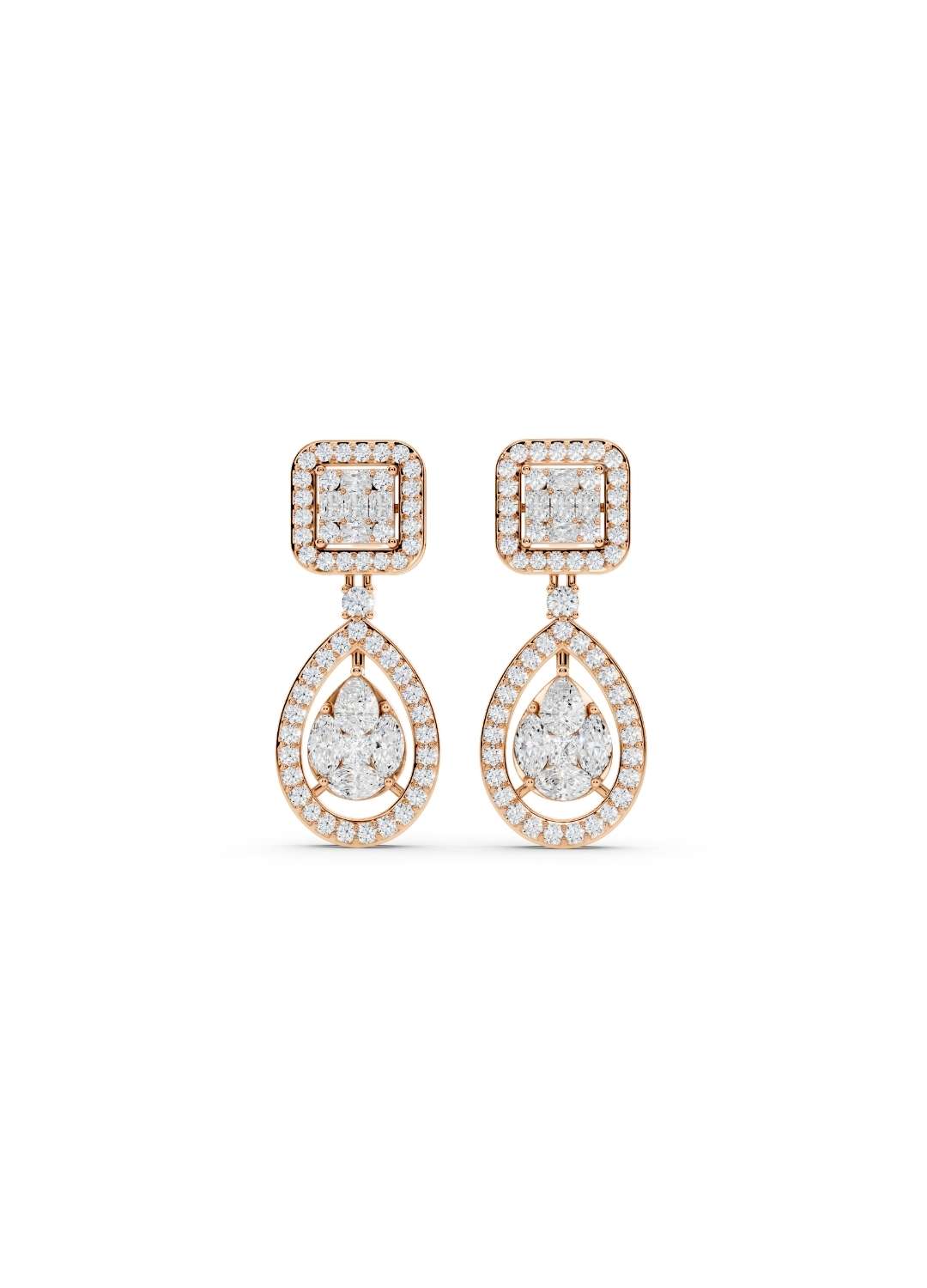 Emerald and Pear Diamond Drop Earrings Image 6