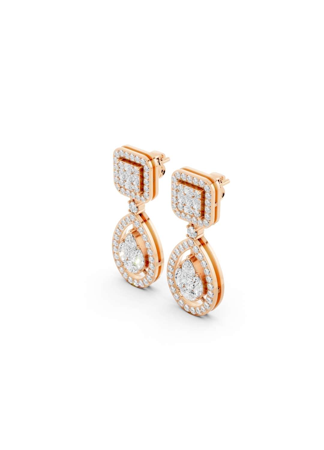 Emerald and Pear Diamond Drop Earrings Image 9