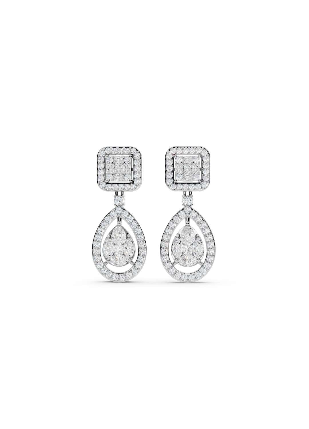 Emerald and Pear Diamond Drop Earrings Image 11
