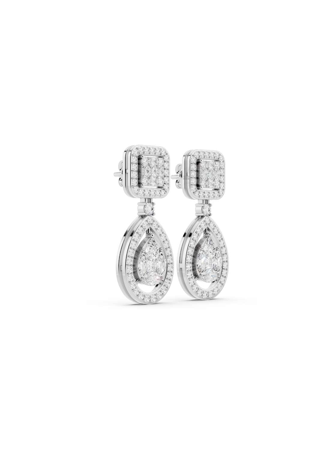 Emerald and Pear Diamond Drop Earrings Image 12
