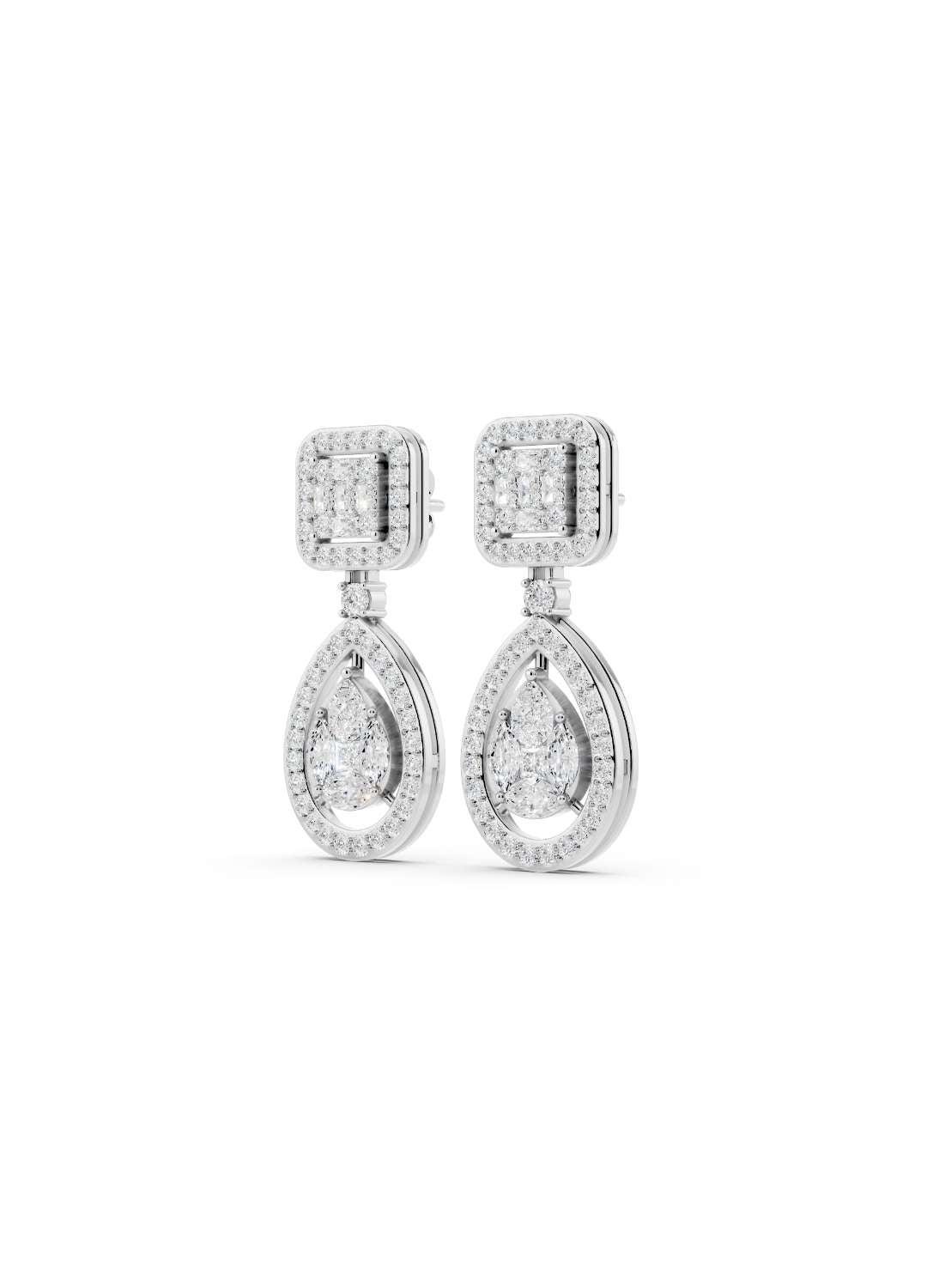 Emerald and Pear Diamond Drop Earrings Image 13