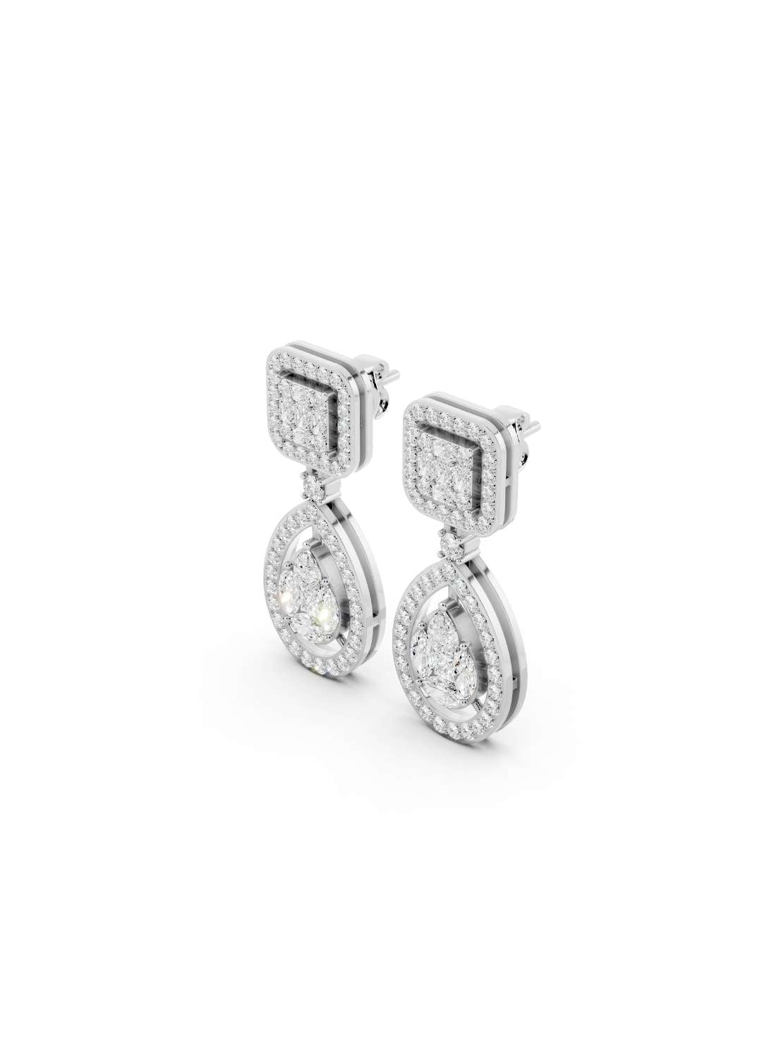 Emerald and Pear Diamond Drop Earrings Image 14