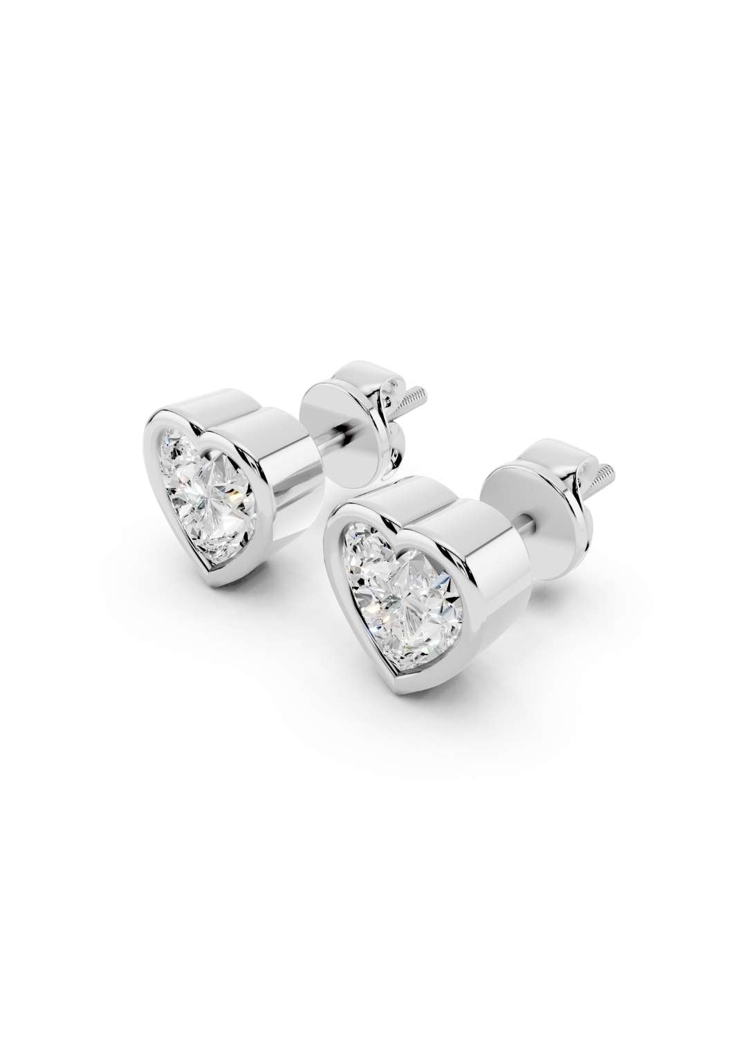 Heart Diamond Stud Earrings Image 10