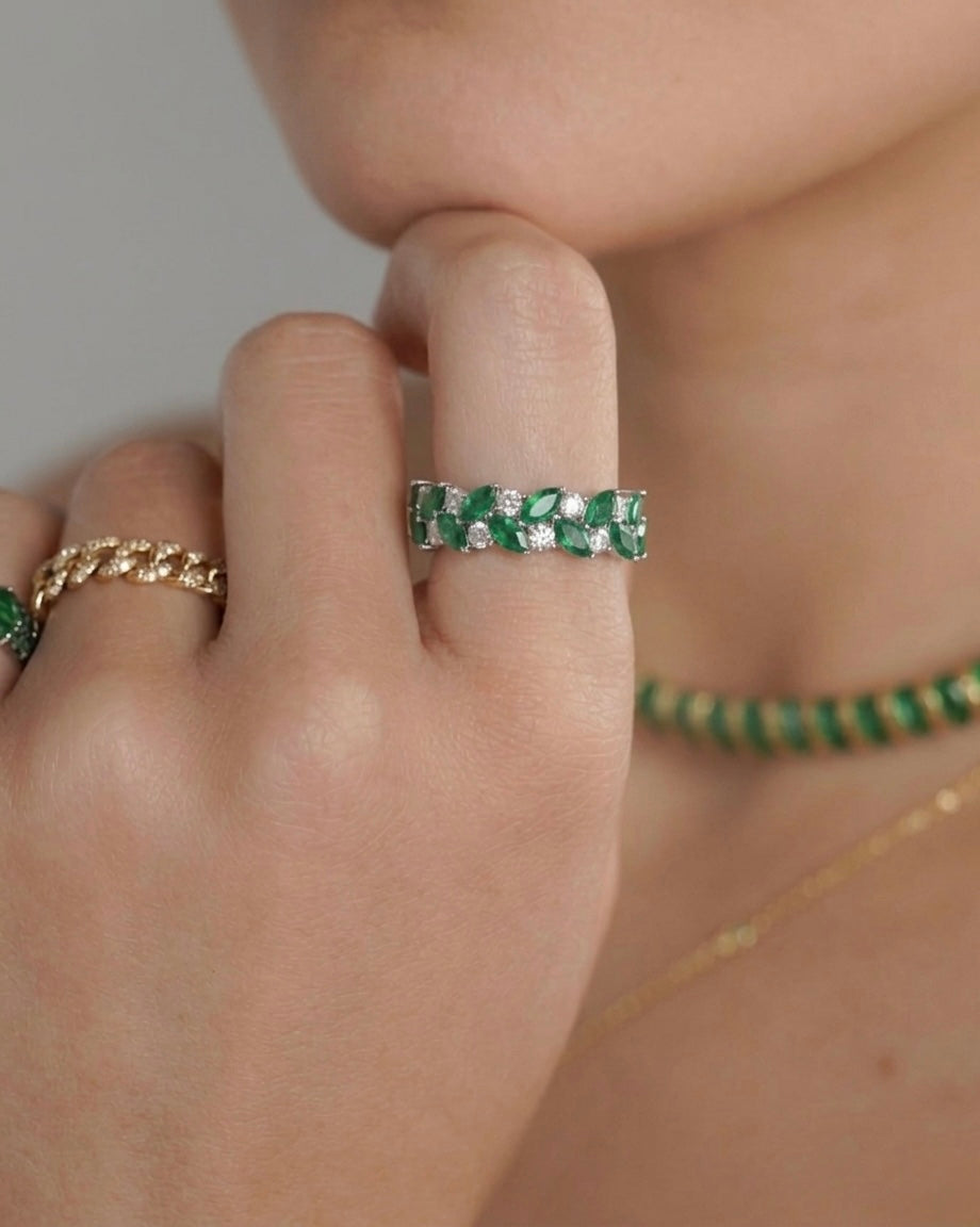 Marquise Emerald & Diamond Eternity Band