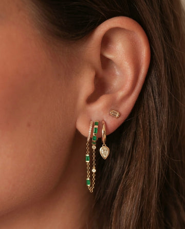 Emerald & Diamond Chain Hoop Earrings