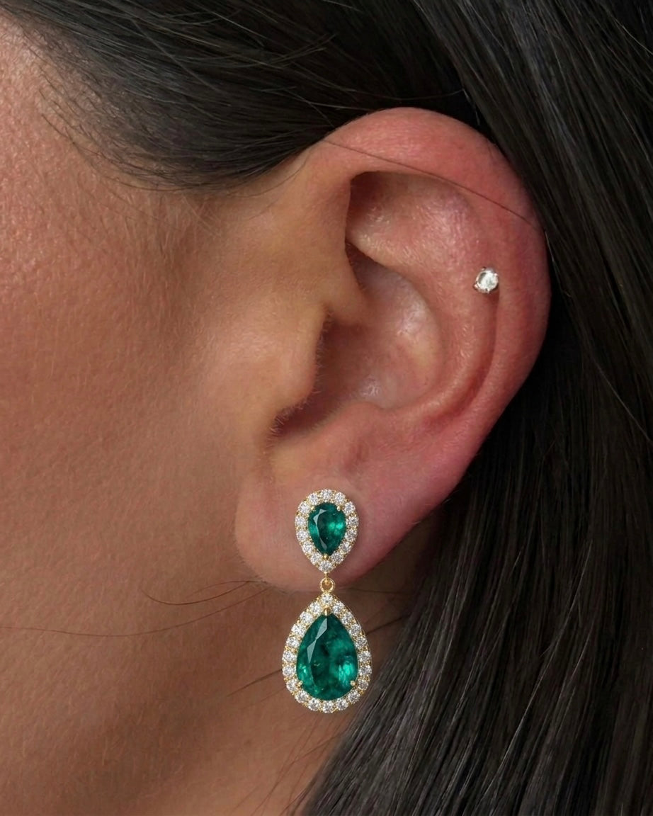 Emerald and Diamond Teardrop Earrings Image 1