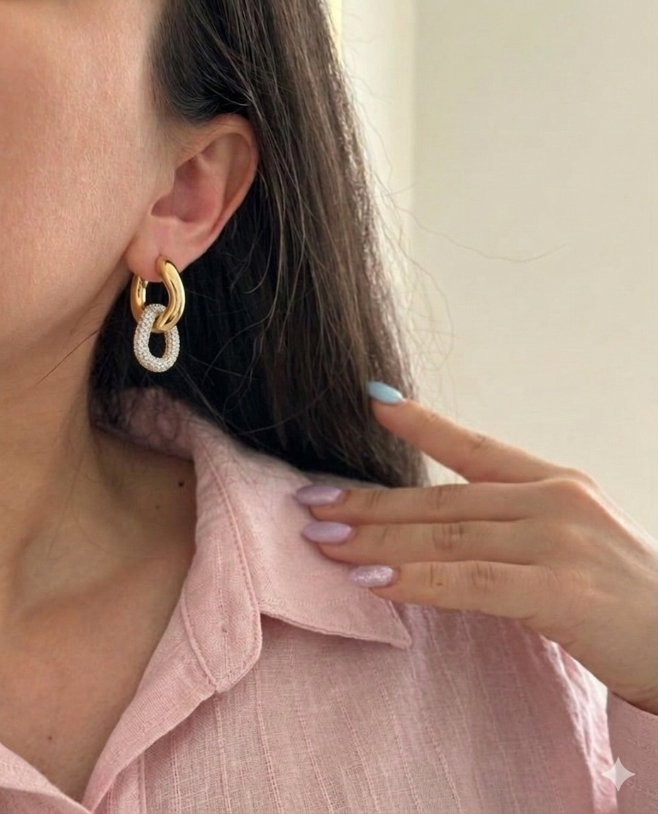 Gold Diamond Link Earrings