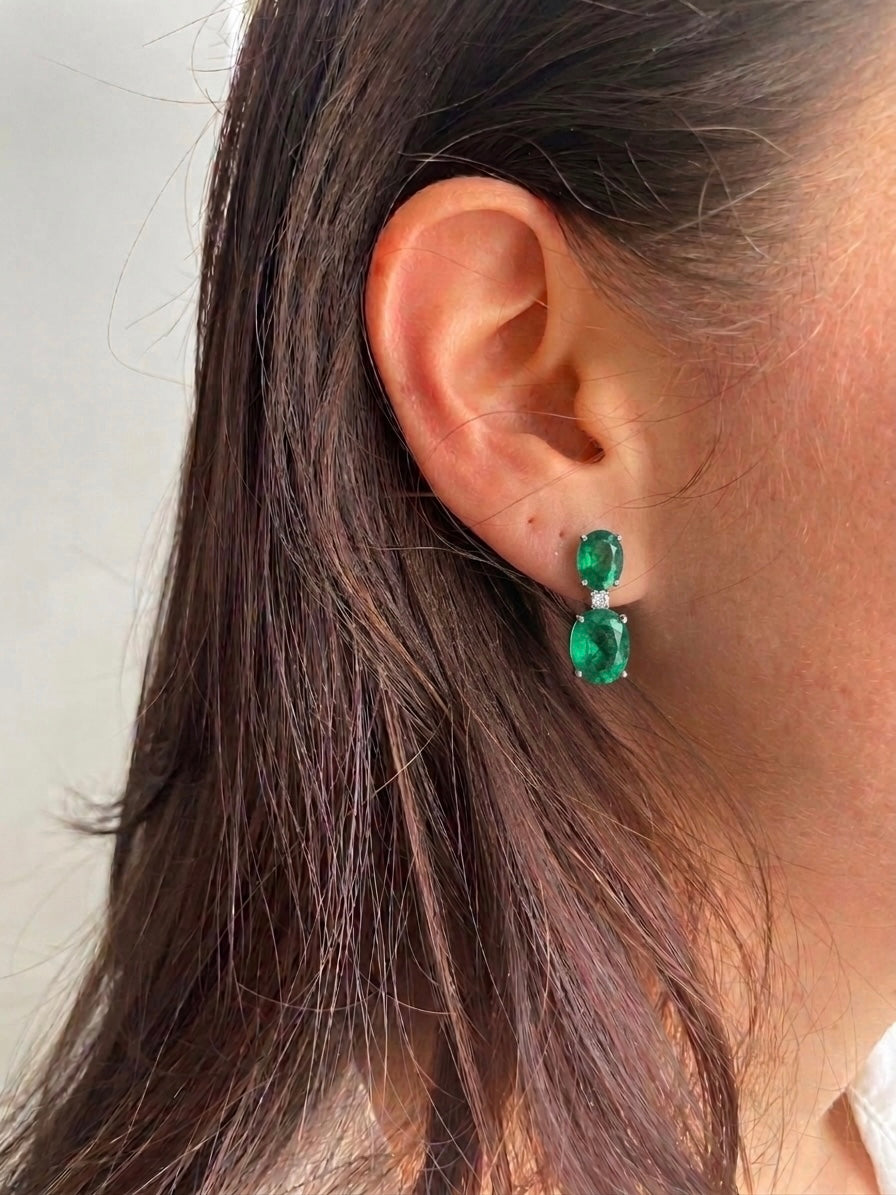 Emerald & Diamond Duo Oval Earrings