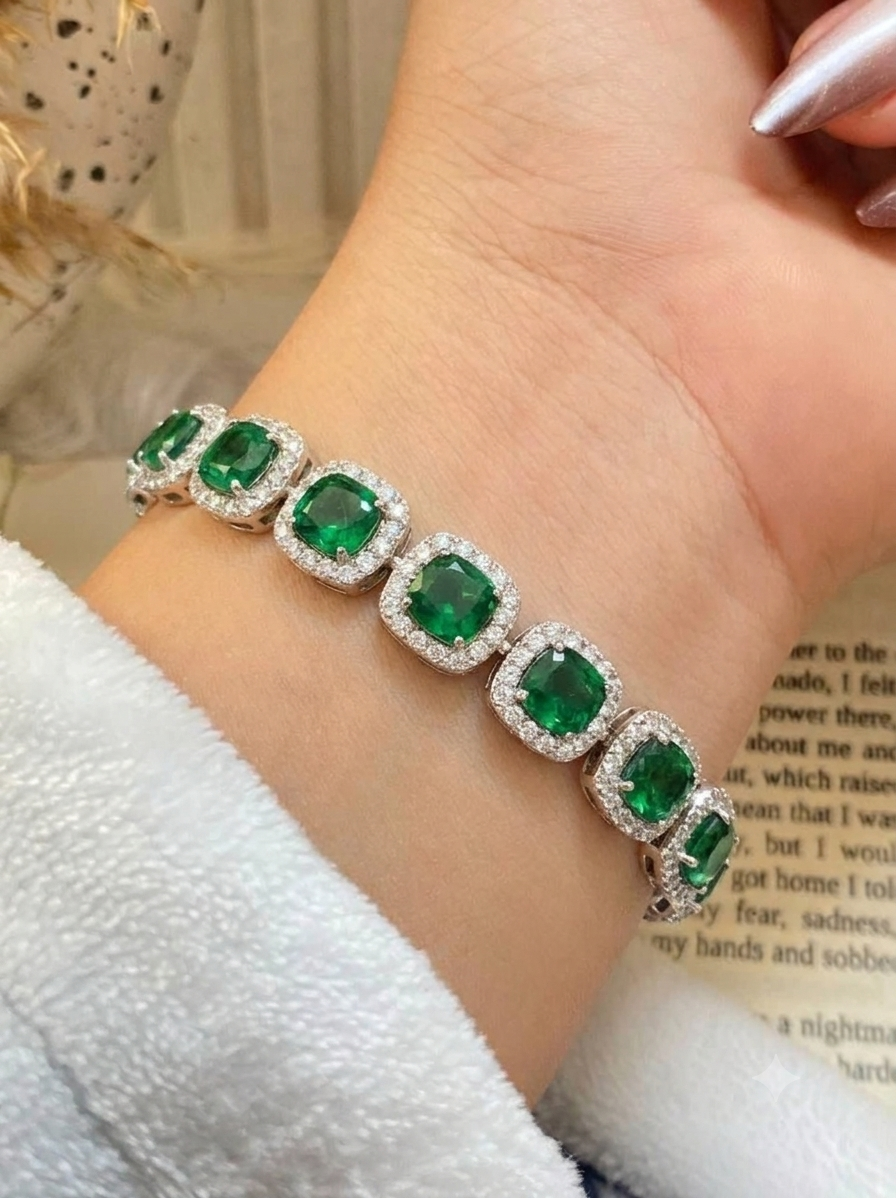 Emerald Halo Diamond Bracelet