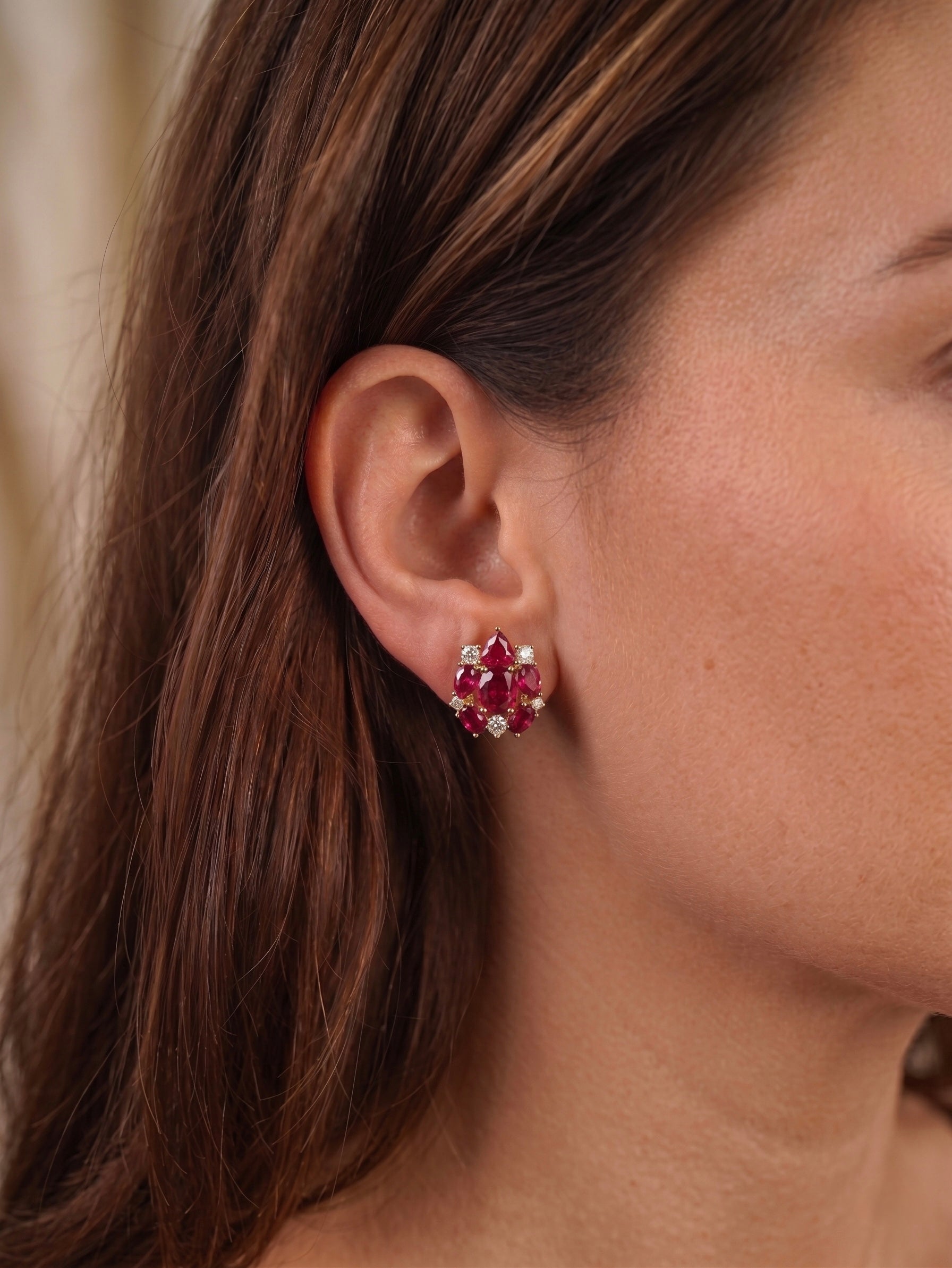 Ruby Cluster Stud Earrings
