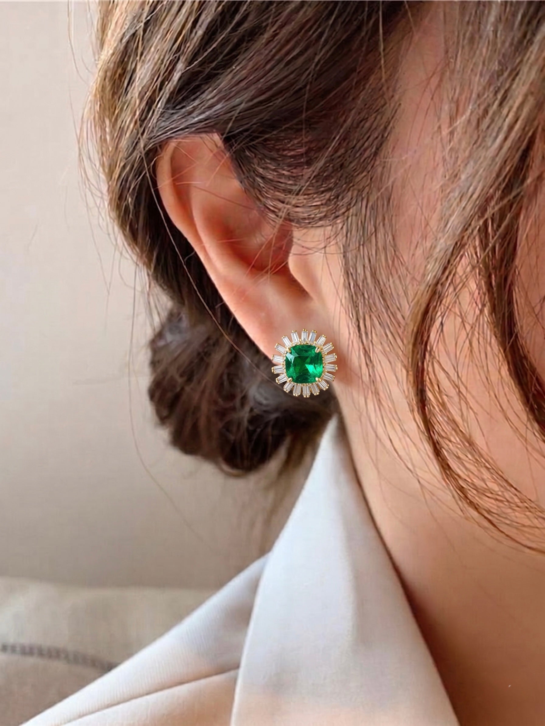 Emerald & Diamond Sunburst Studs