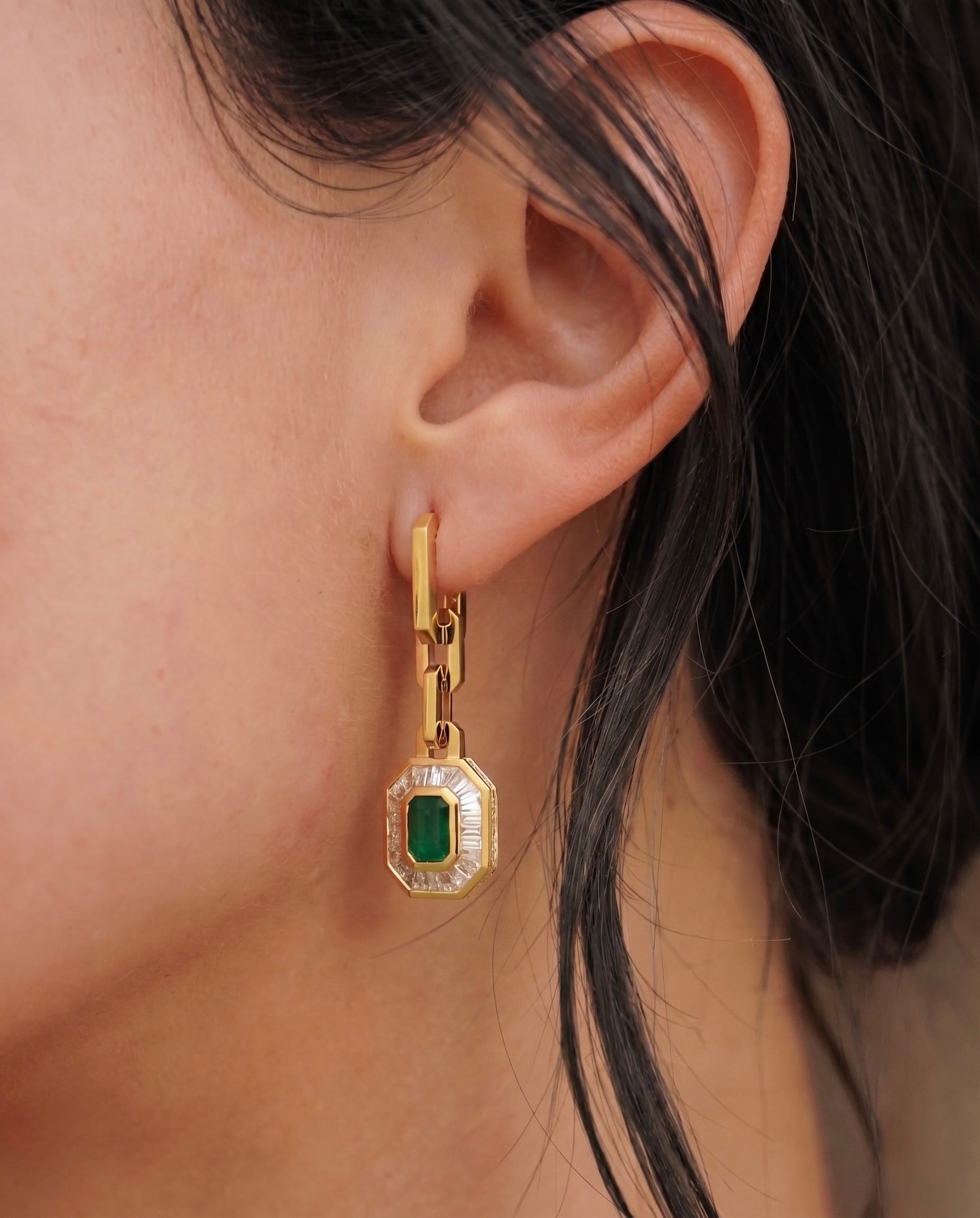 Emerald & Diamond Baguette Earrings