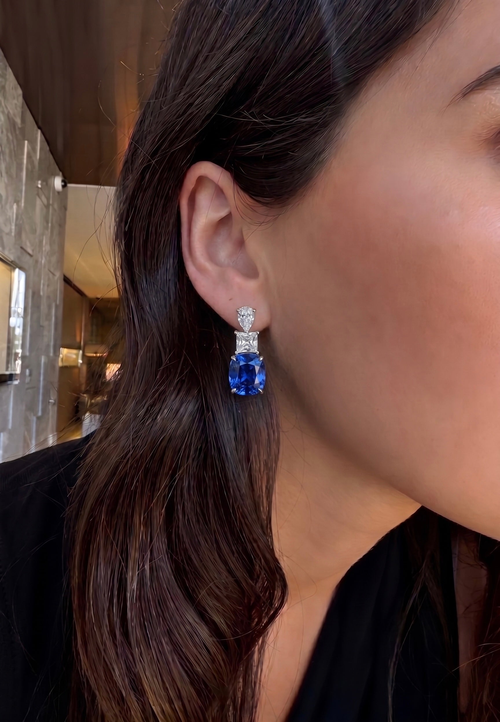 Blue Sapphire & Diamond Drop Earrings