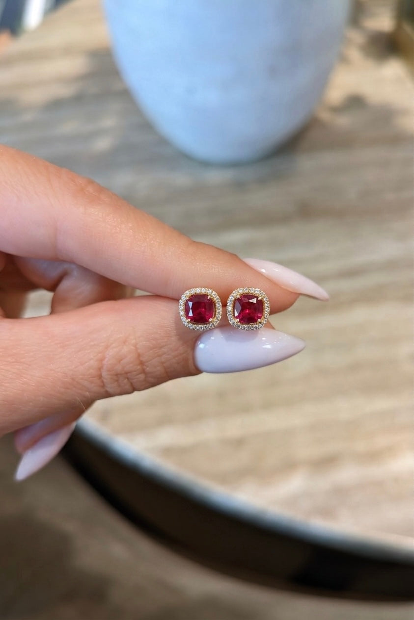 Ruby & Diamond Halo Studs