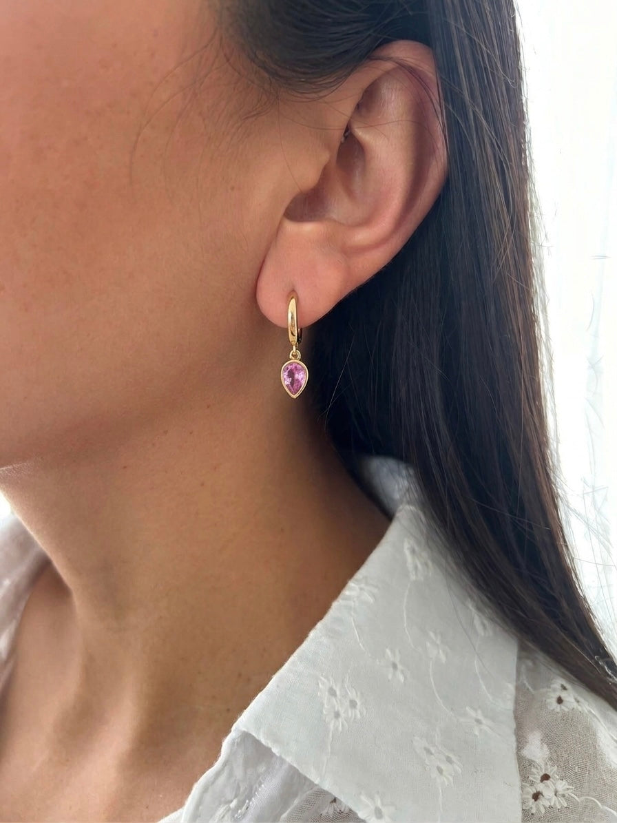 Pink Sapphire Drop Huggies