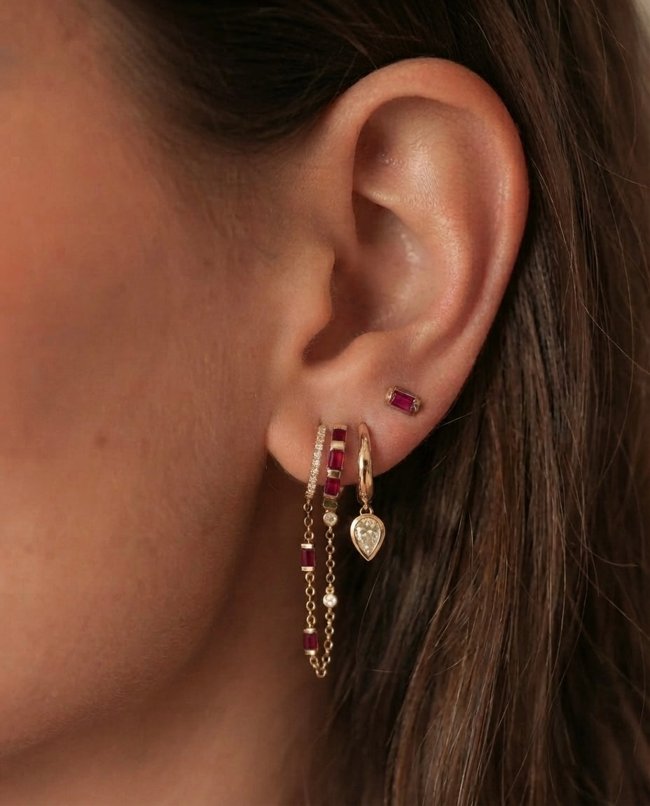 Ruby & Diamond Chain Hoop Earrings