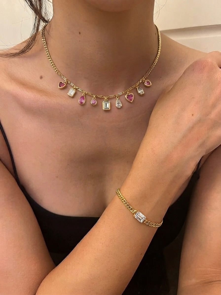 Emerald Cut Diamond Chain Bracelet