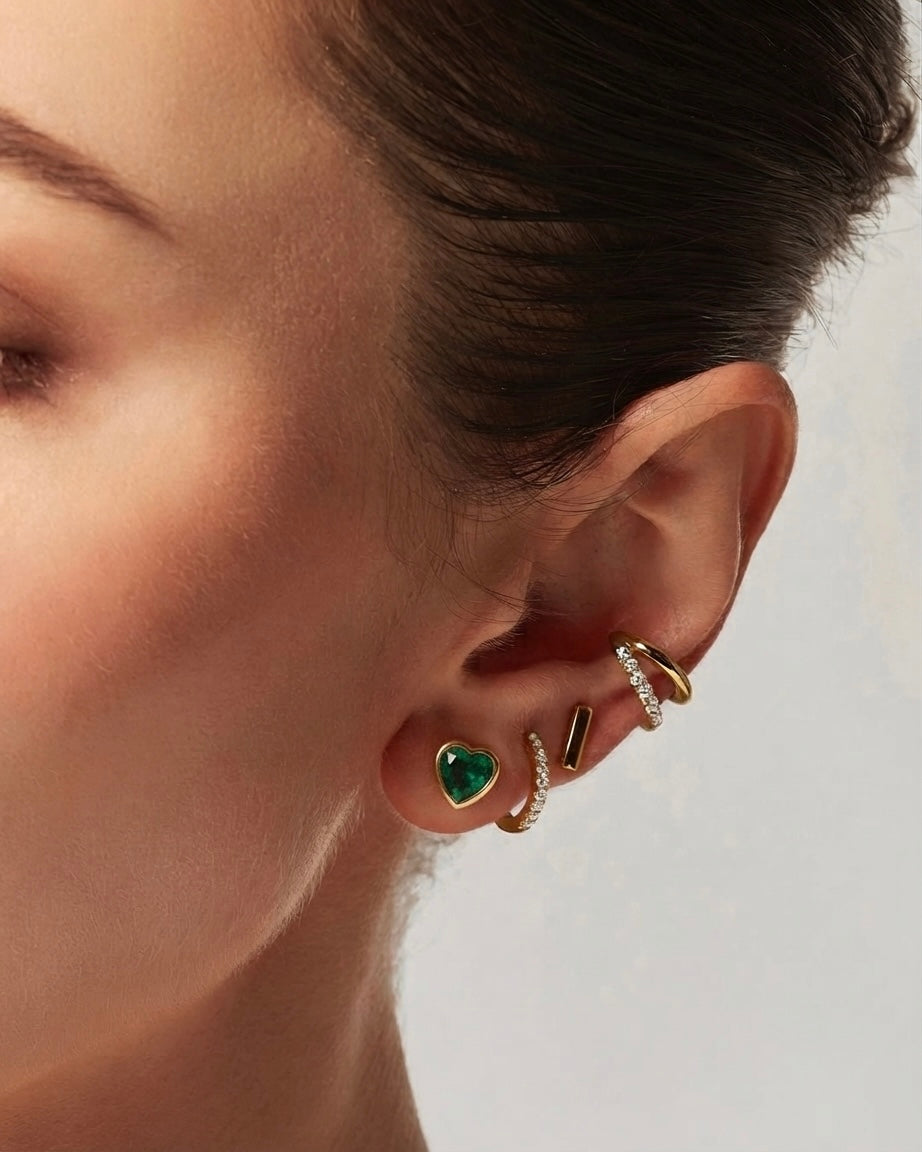 Heart Emerald Stud Earrings