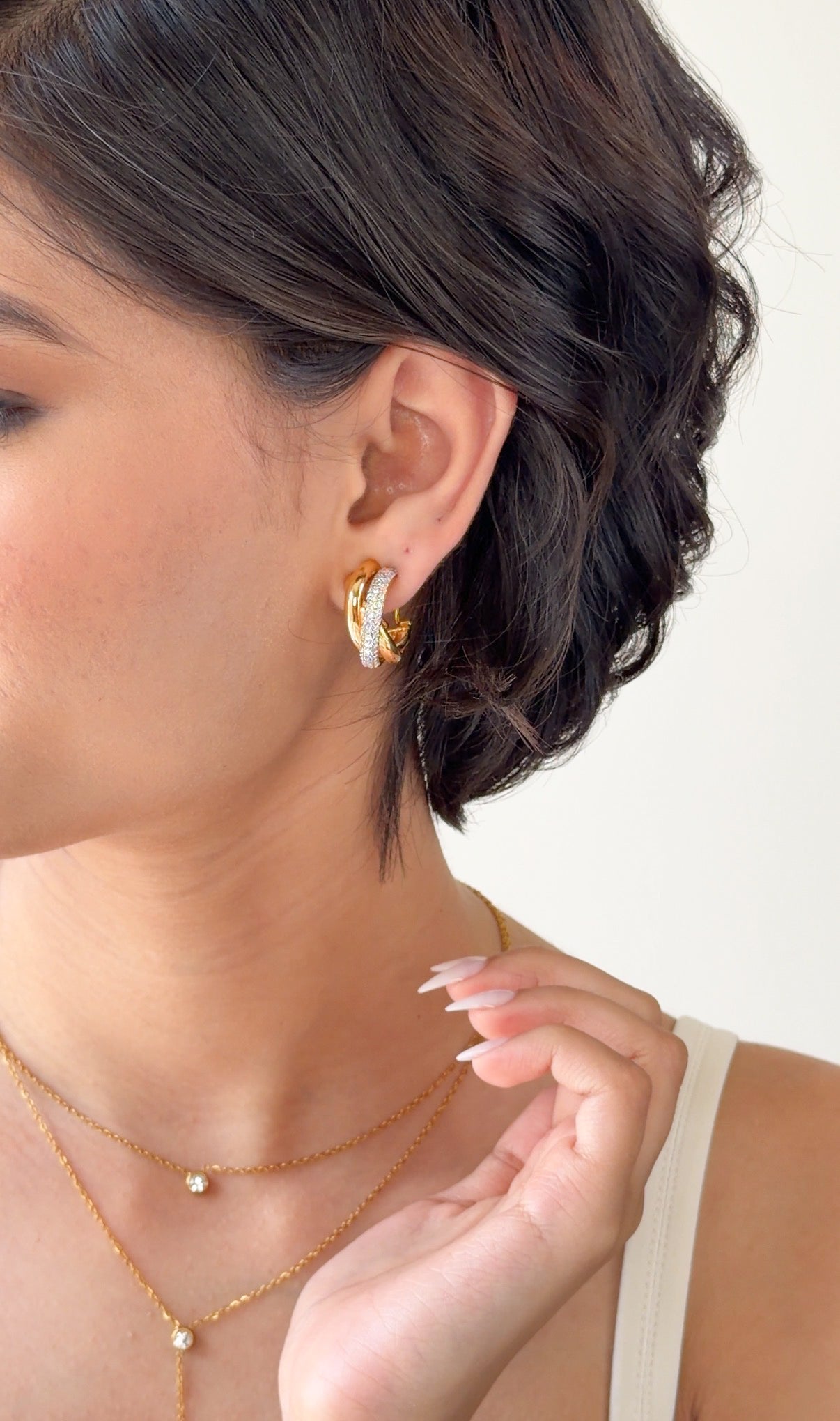 Two-Tone Crossover Diamond Earrings