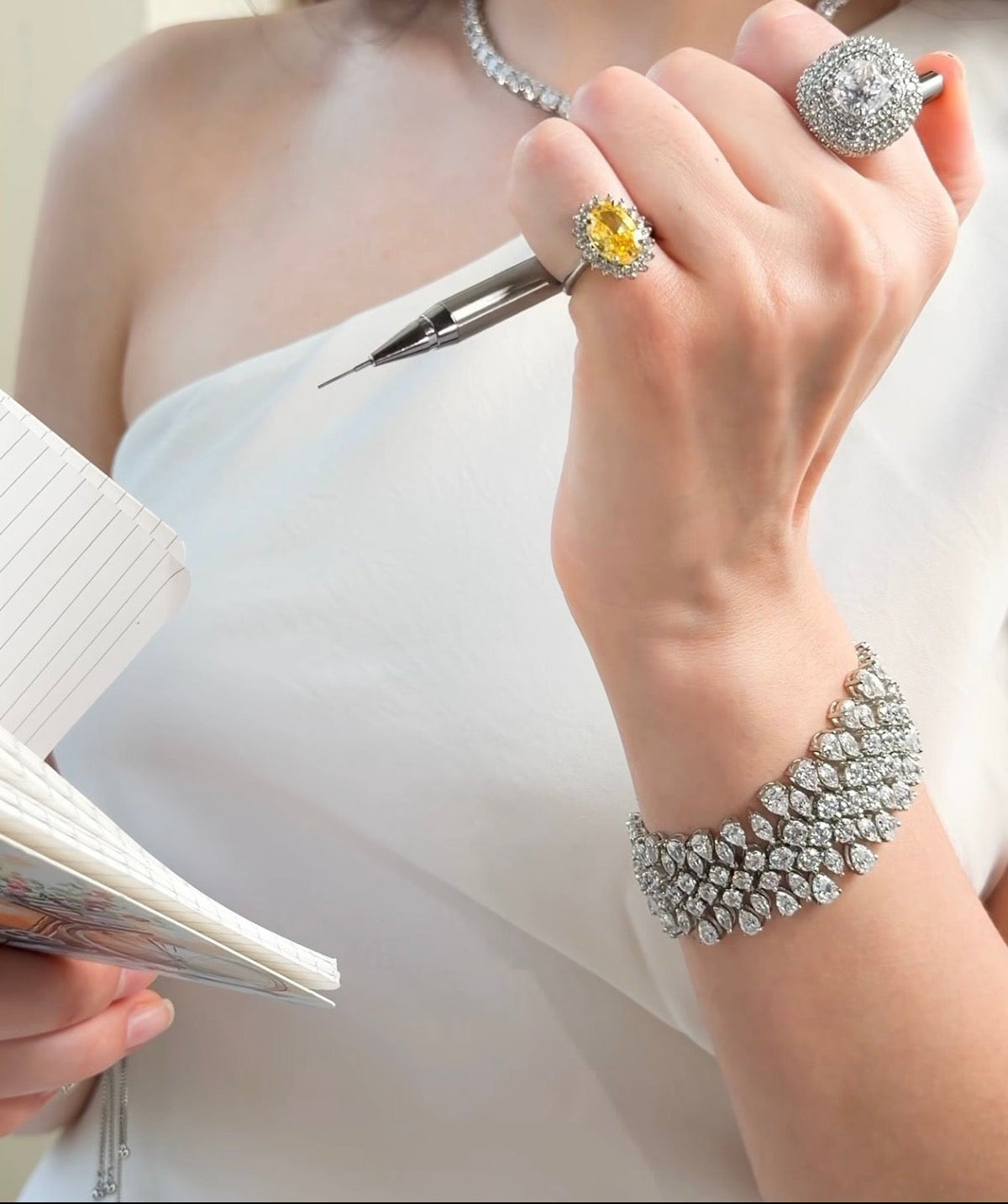 Multi-Row Pear-Cut Diamond Statement Bracelet