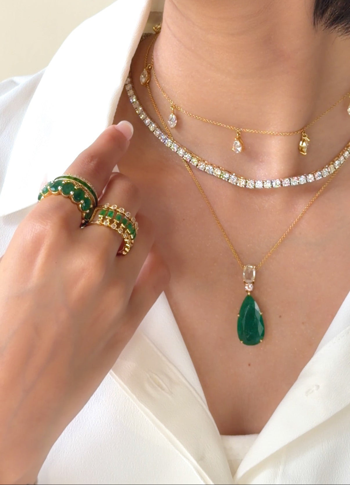 Emerald & Diamond Dual-Row Band