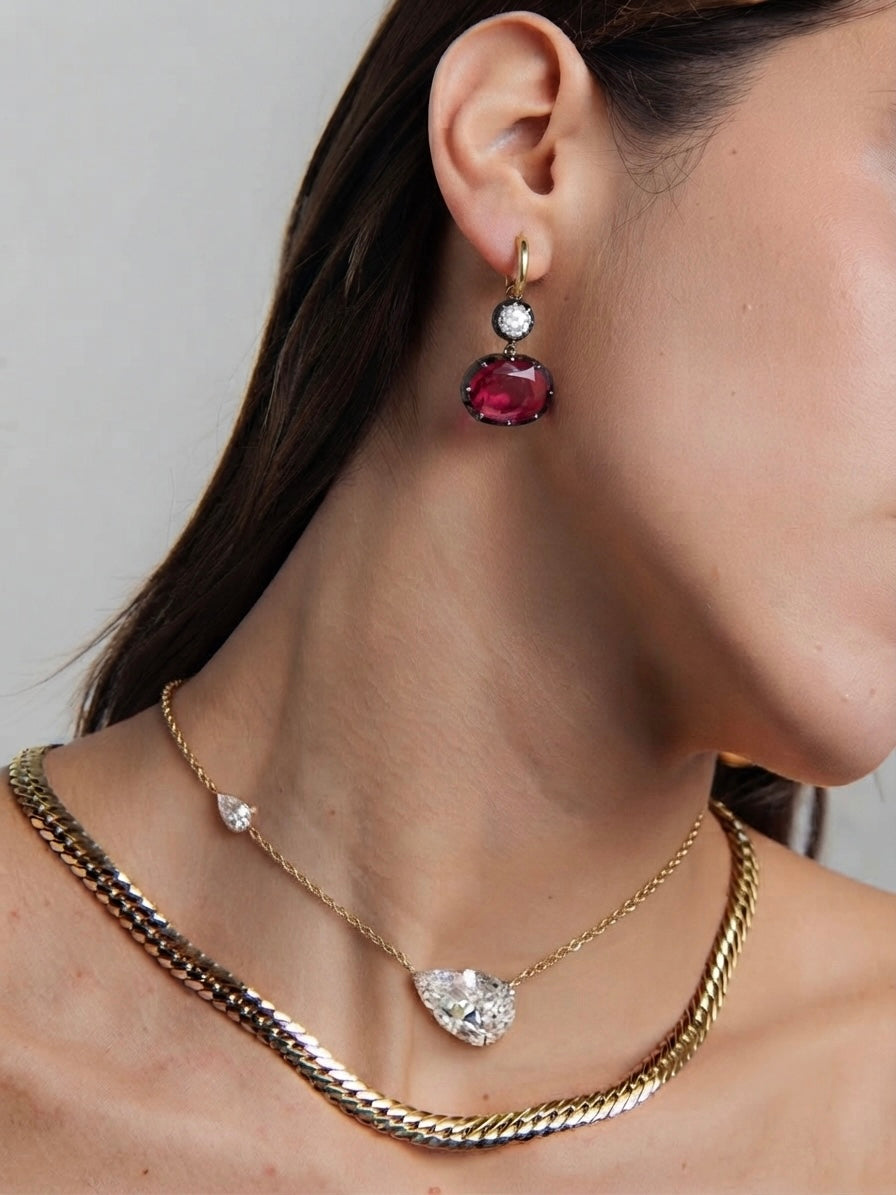 Pear Diamond Station Necklace