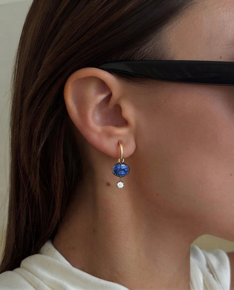 Blue Sapphire and Diamond Drop Earrings
