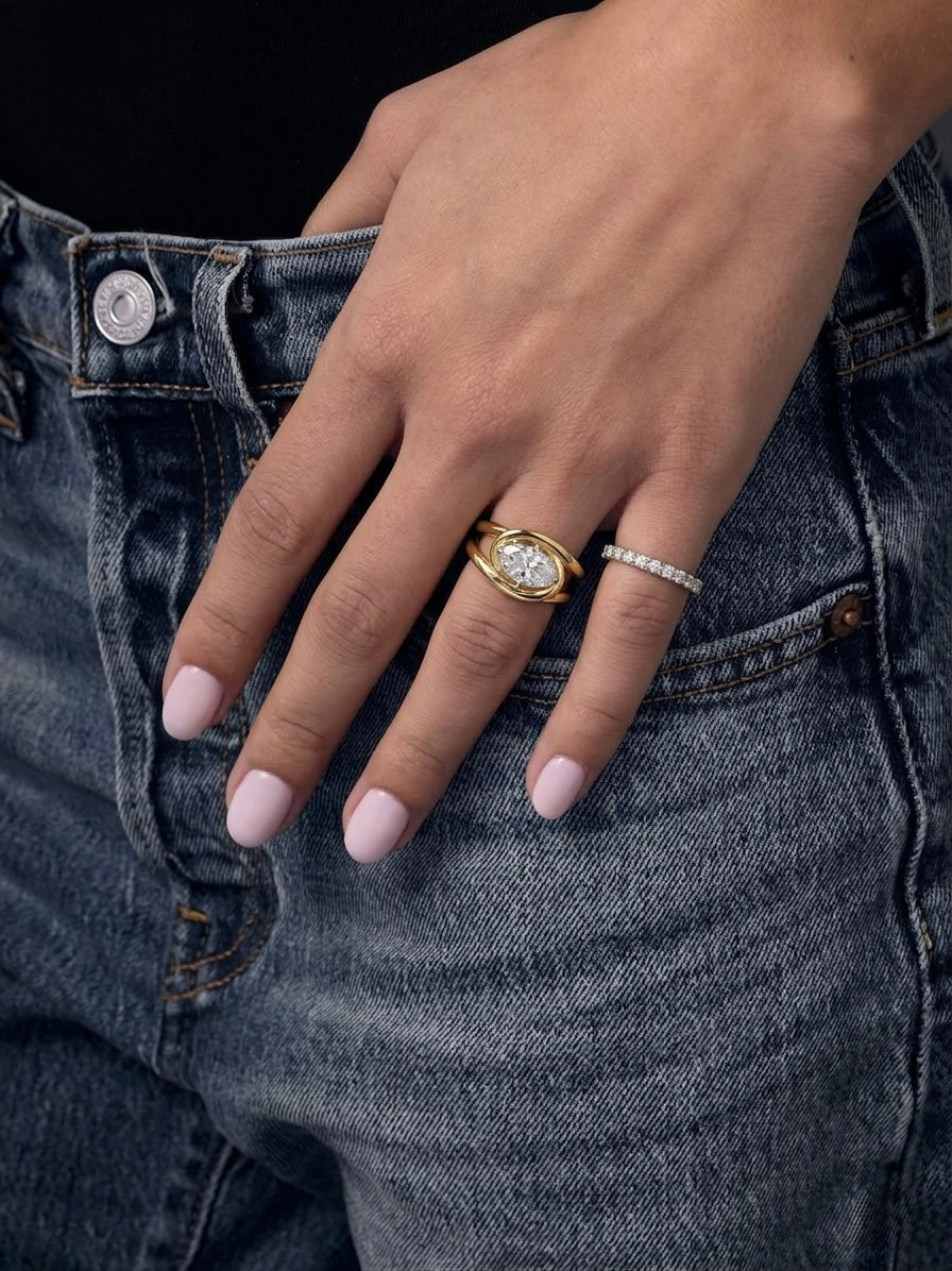 Twisted Gold Oval Diamond Ring